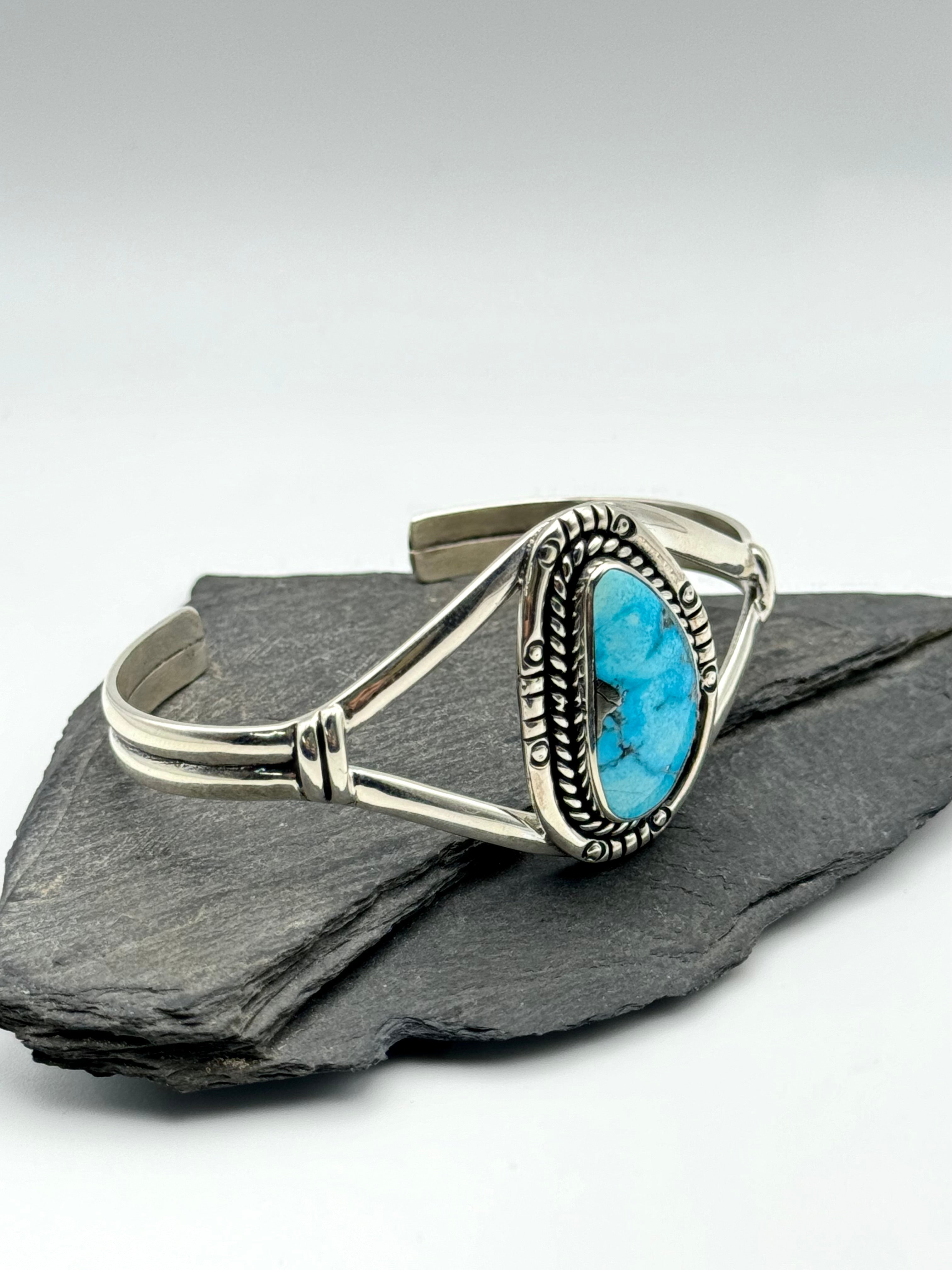 •BLUE RIDGE NEVADA TURQUOISE• Navajo silver cuff bracelet (6.75" +/-)