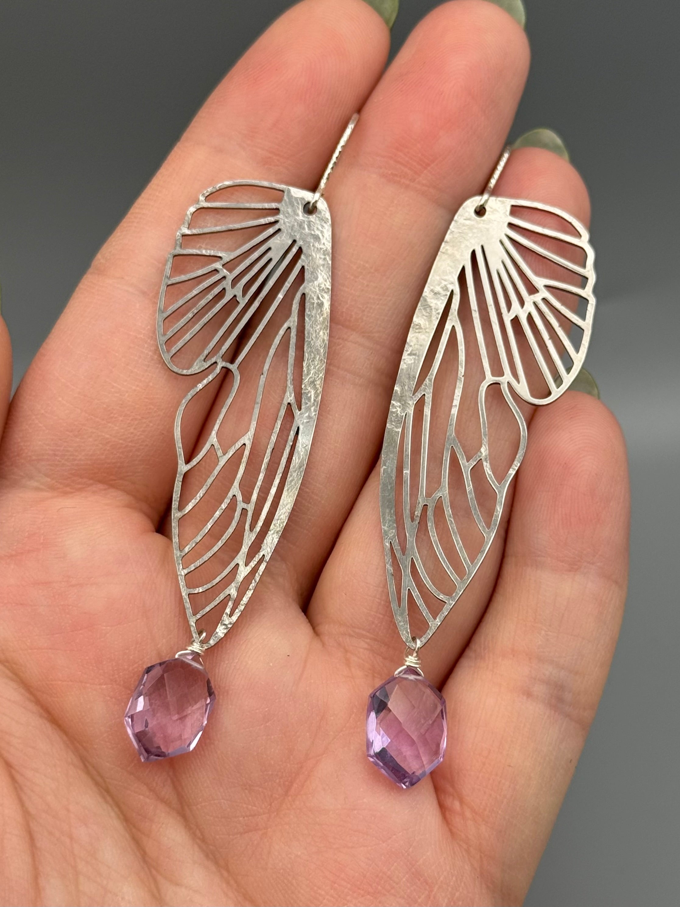 •METAMORPH• amethyst hex + silver earrings