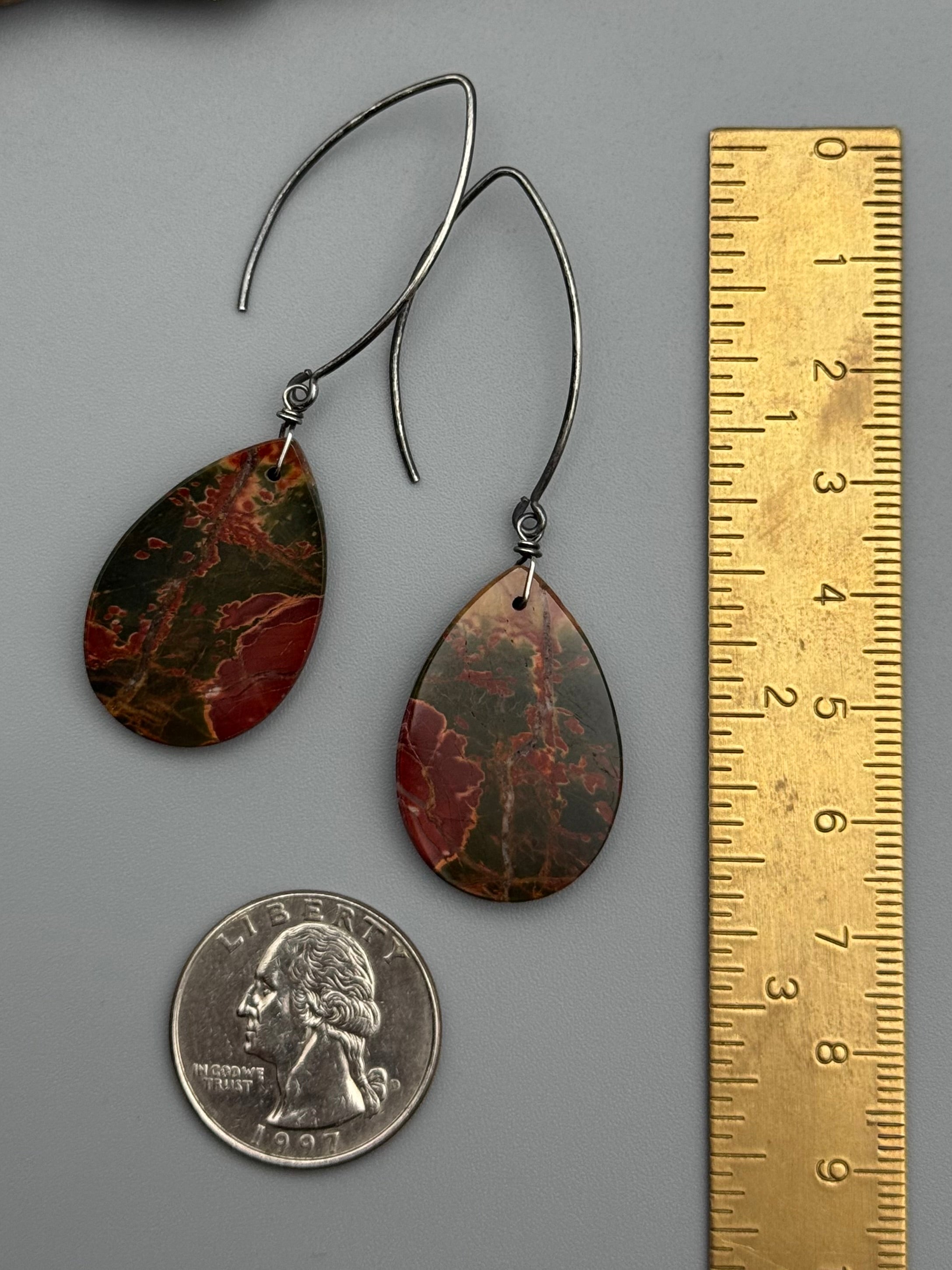 •STRAY• red creek jasper tear + silver earrings