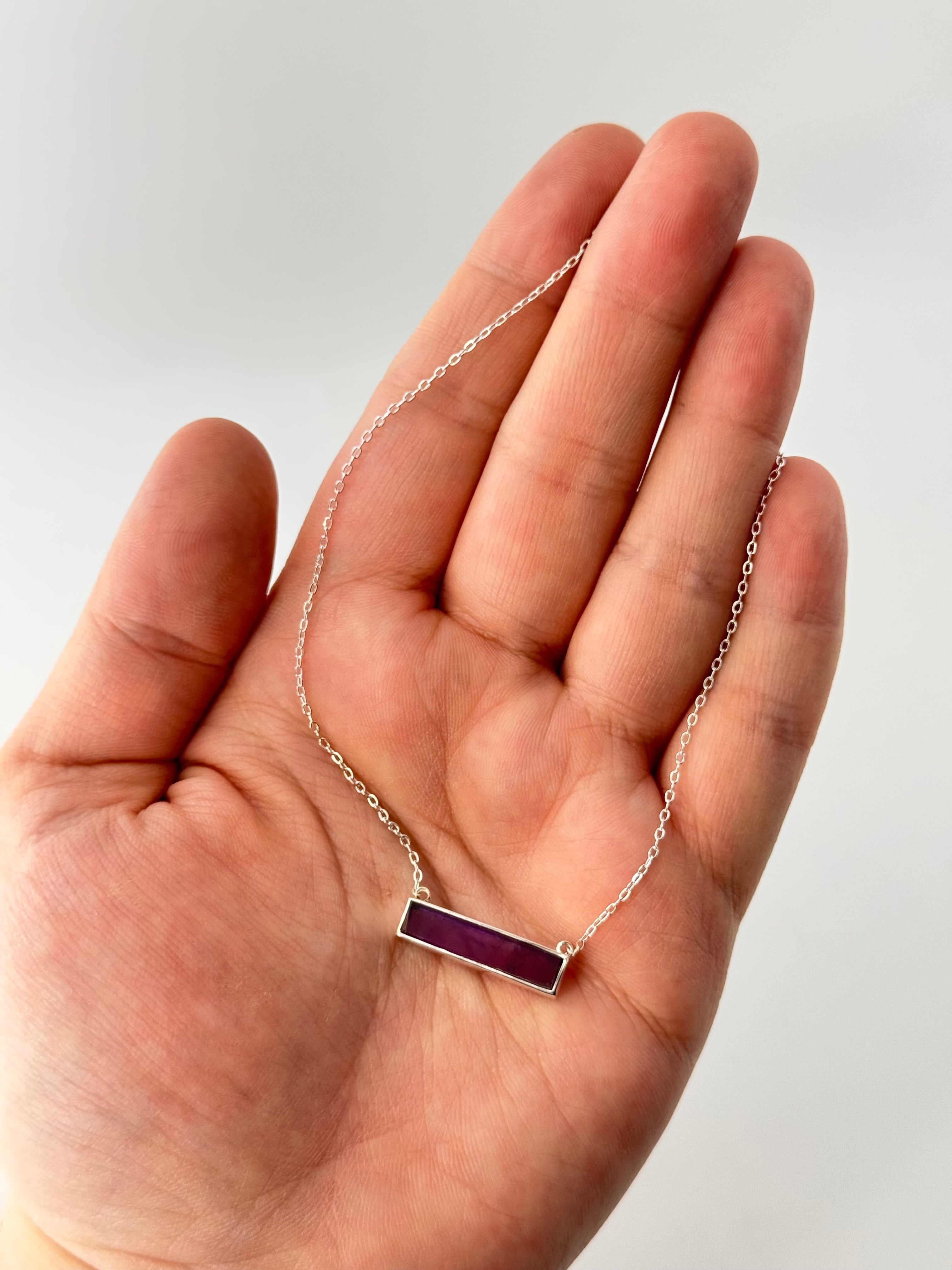 •PETITE BAR• amethyst + silver necklace (16"-18" long)