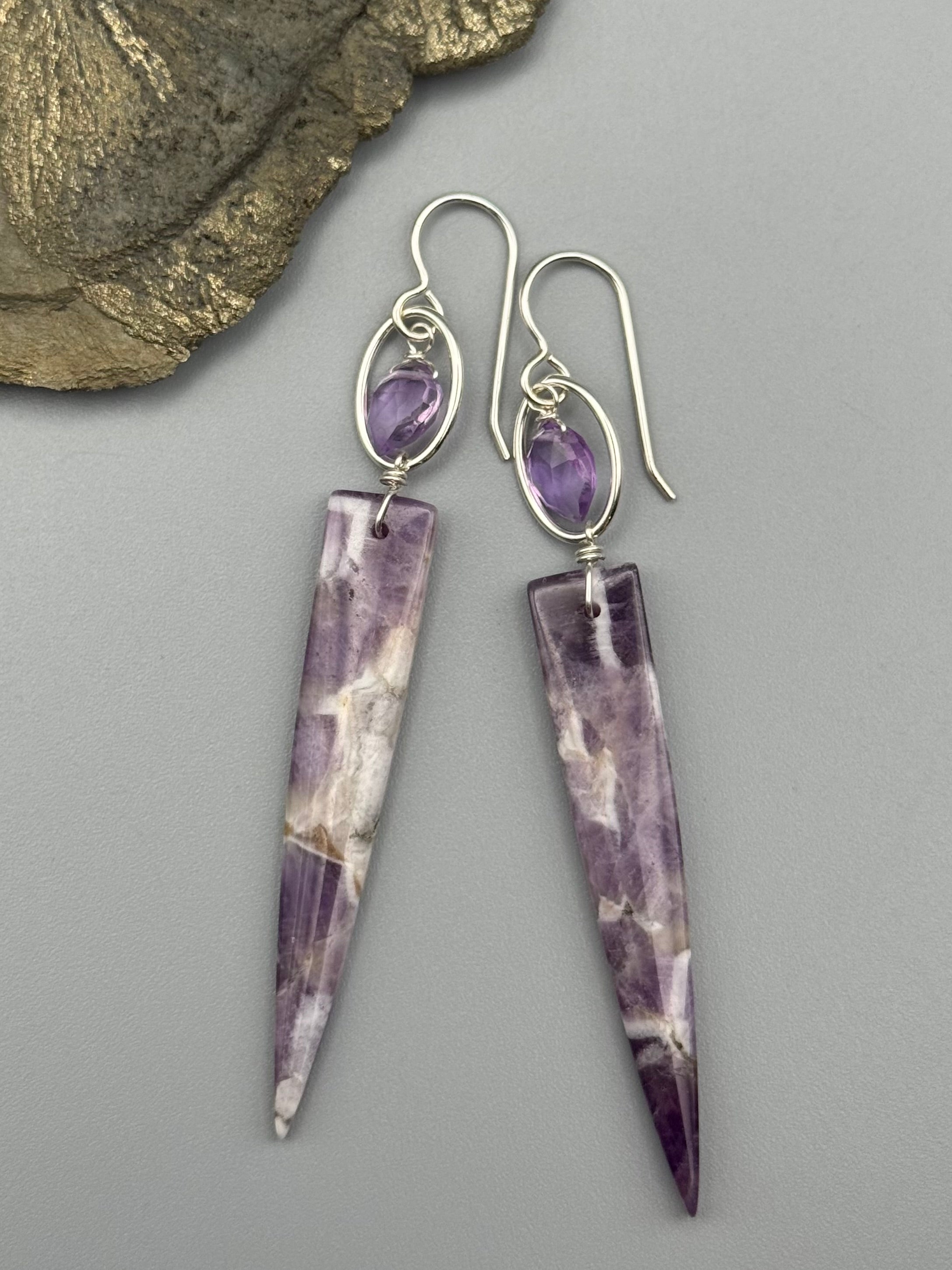 •LUNA• chevron amethyst + faceted amethyst silver earrings