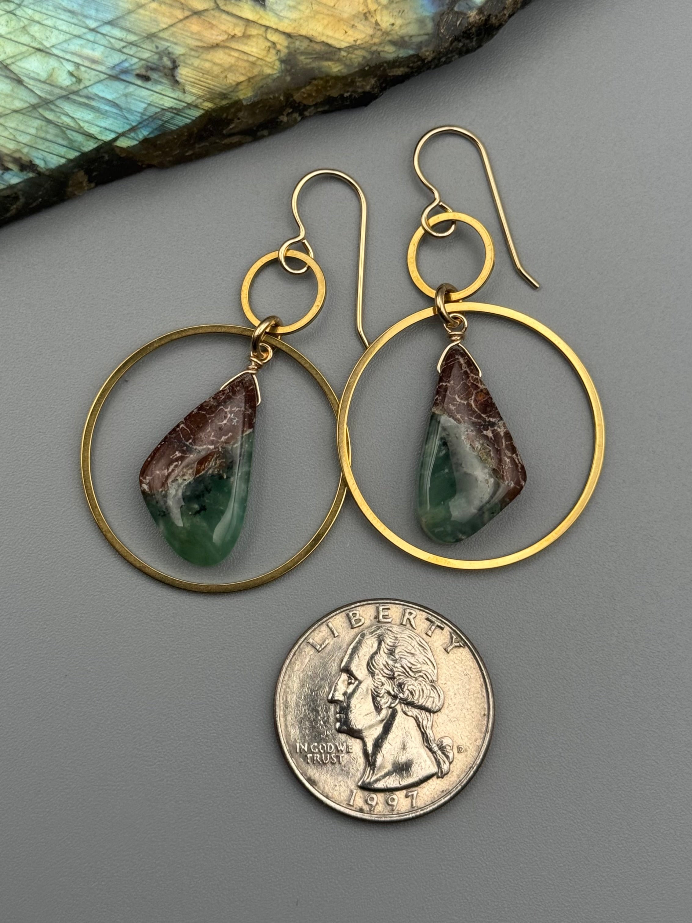 •EQUA-LUNA• chrysoprase wing + gold earrings