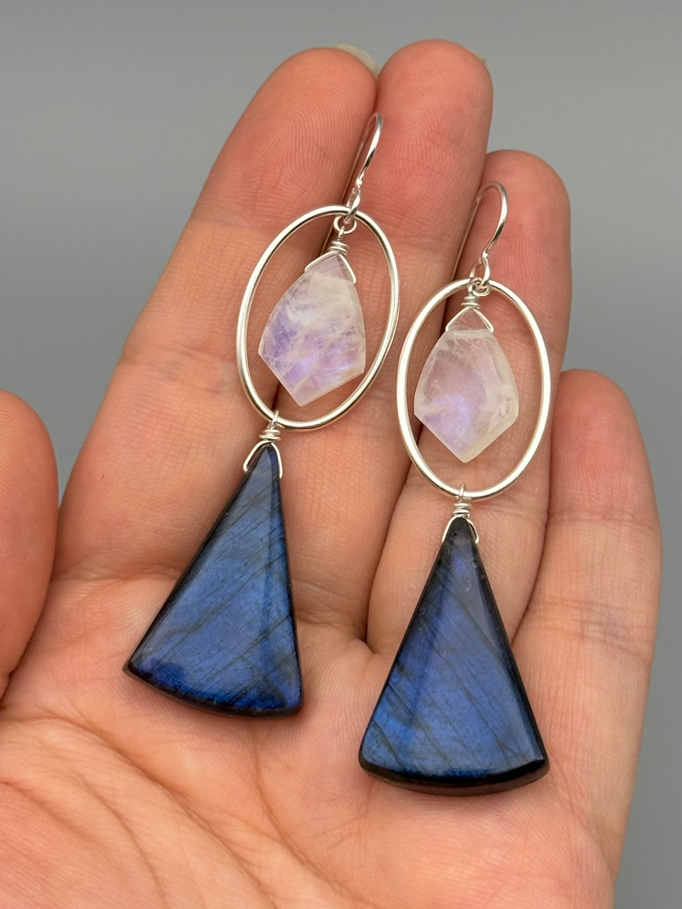 •LUNA• rainbow moonstone + labradorite silver earrings