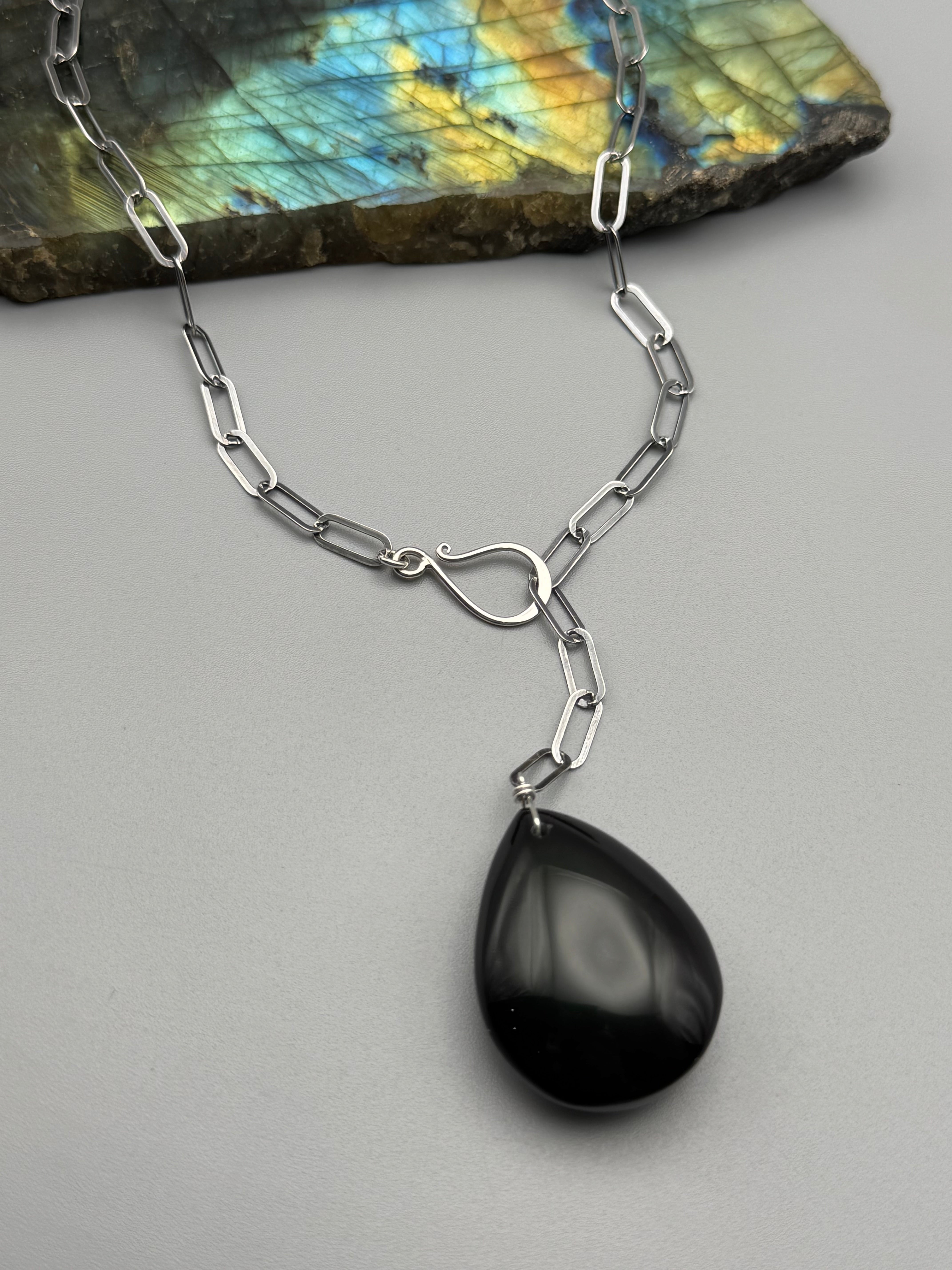 •LINKED• rainbow obsidian + silver necklace (ADJ to 19")