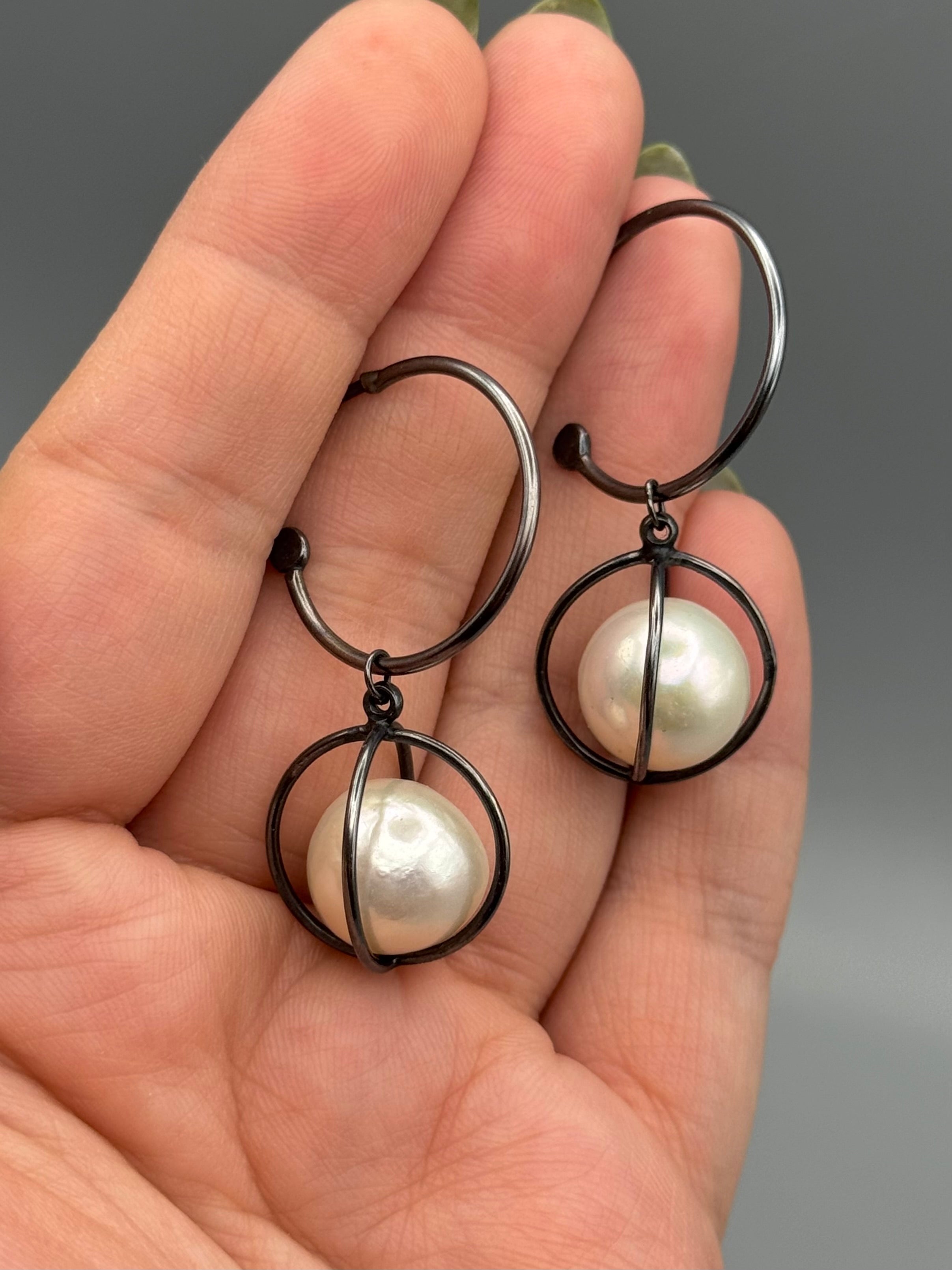 •ORBIT• pearl + silver post earrings