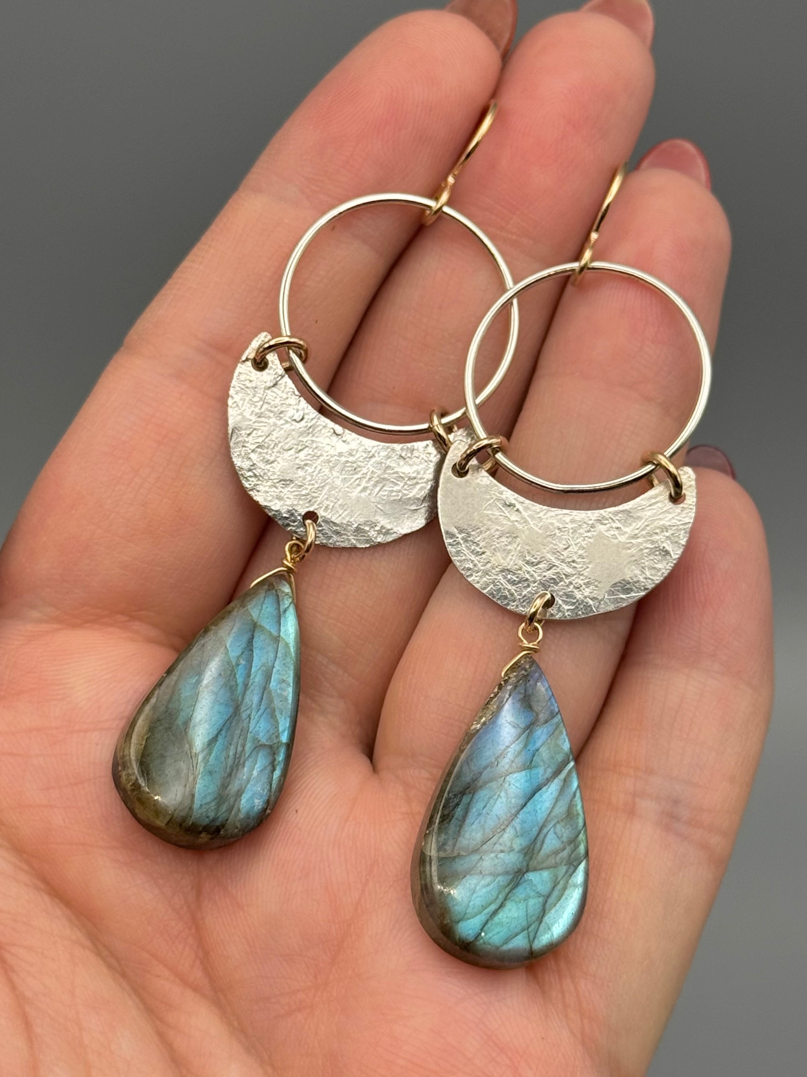 •MOON SHADOW• labradorite tear + mixed metal earrings