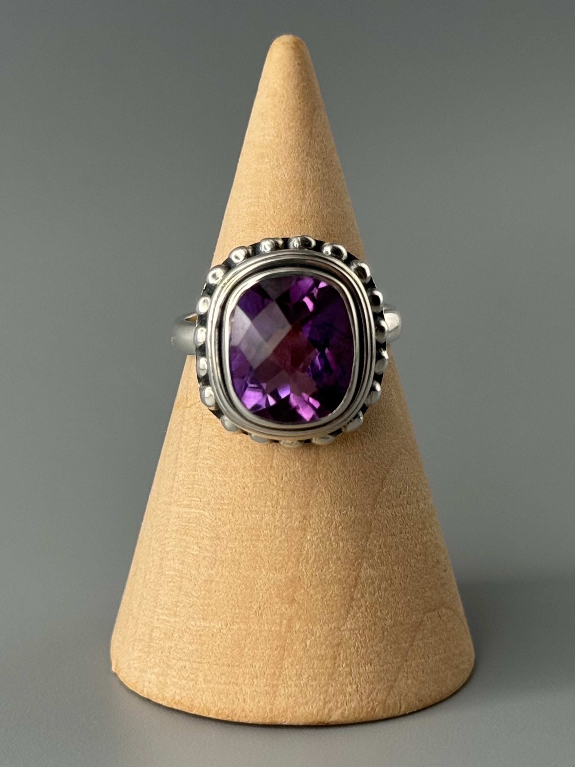 •AMETHYST - FREEFORM• beaded bezel silver ring (various sizes)