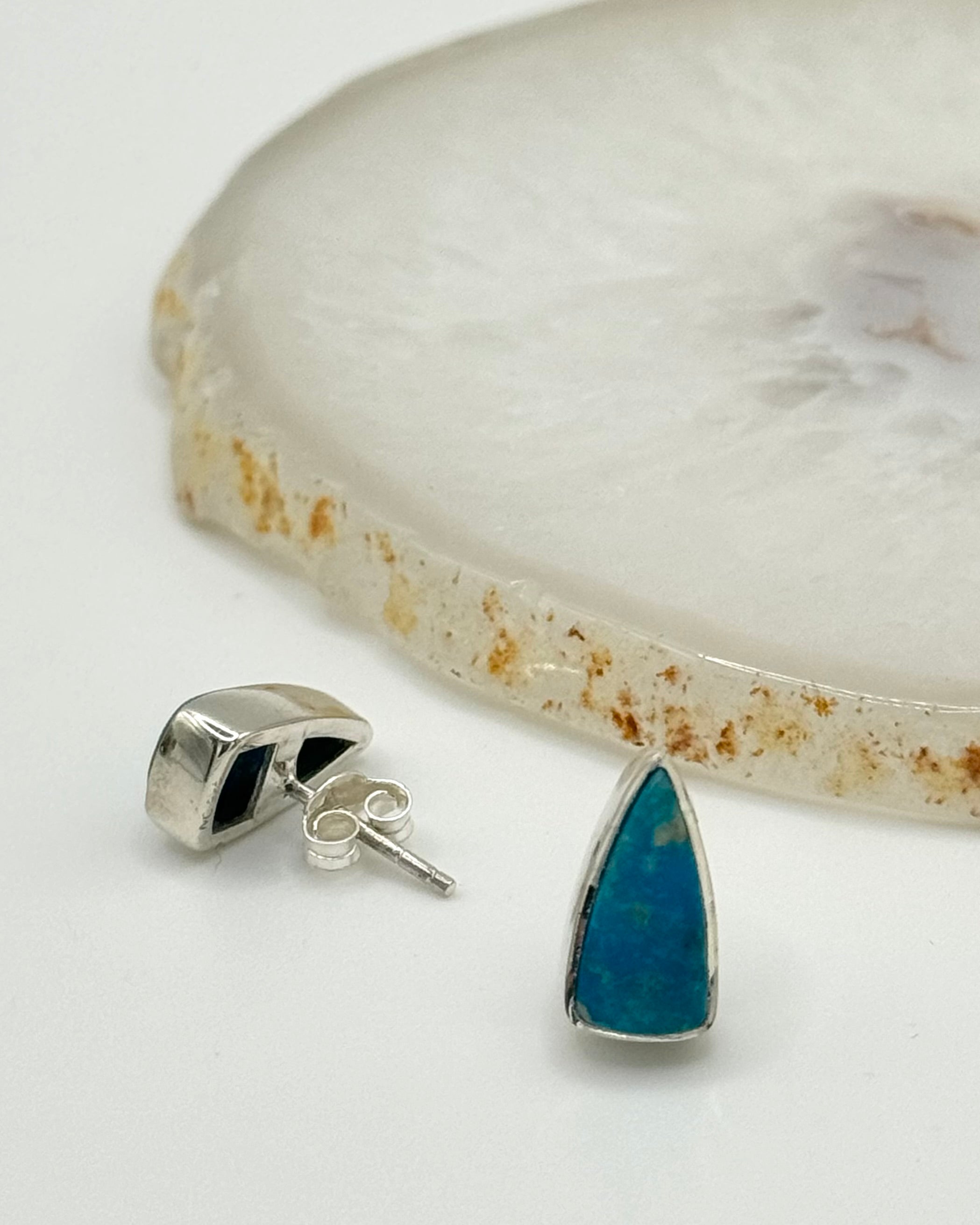 •TURQUOISE - FANG• silver bezel set stud earrings