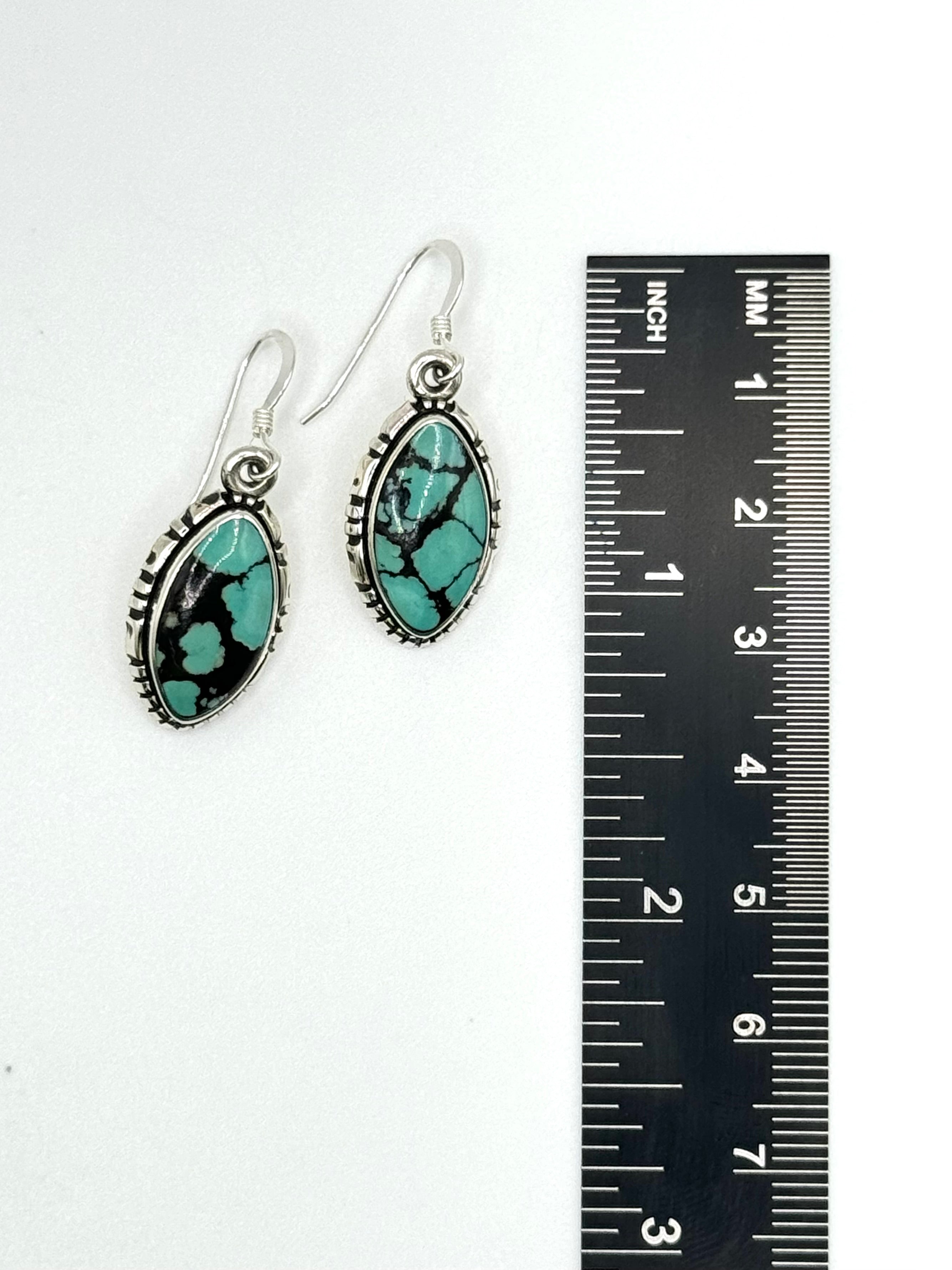 •CHINESE TURQUOISE MARQUISE• Navajo silver dangle earrings