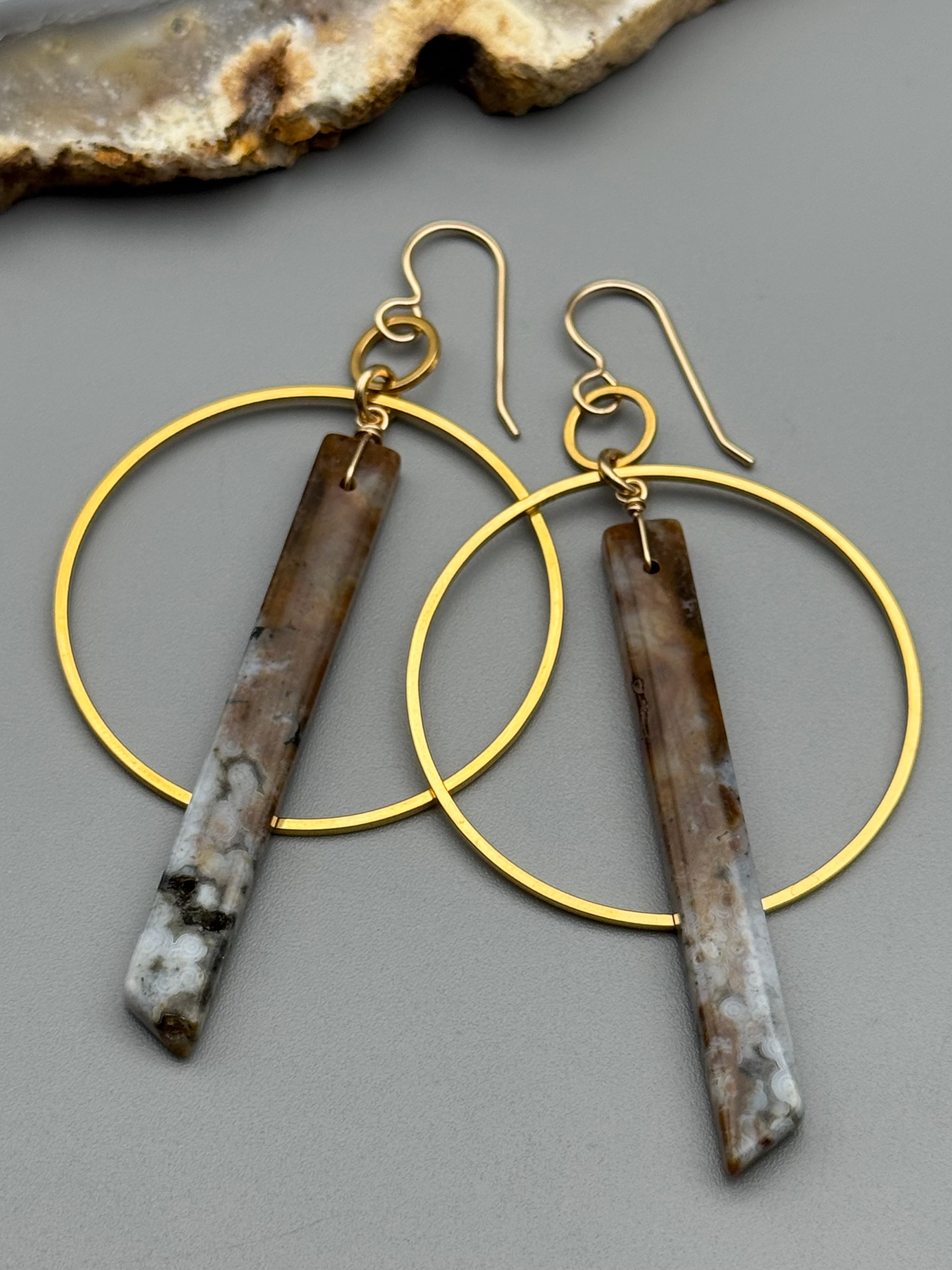 •EQUA-ORBIT• ocean jasper stick + gold earrings