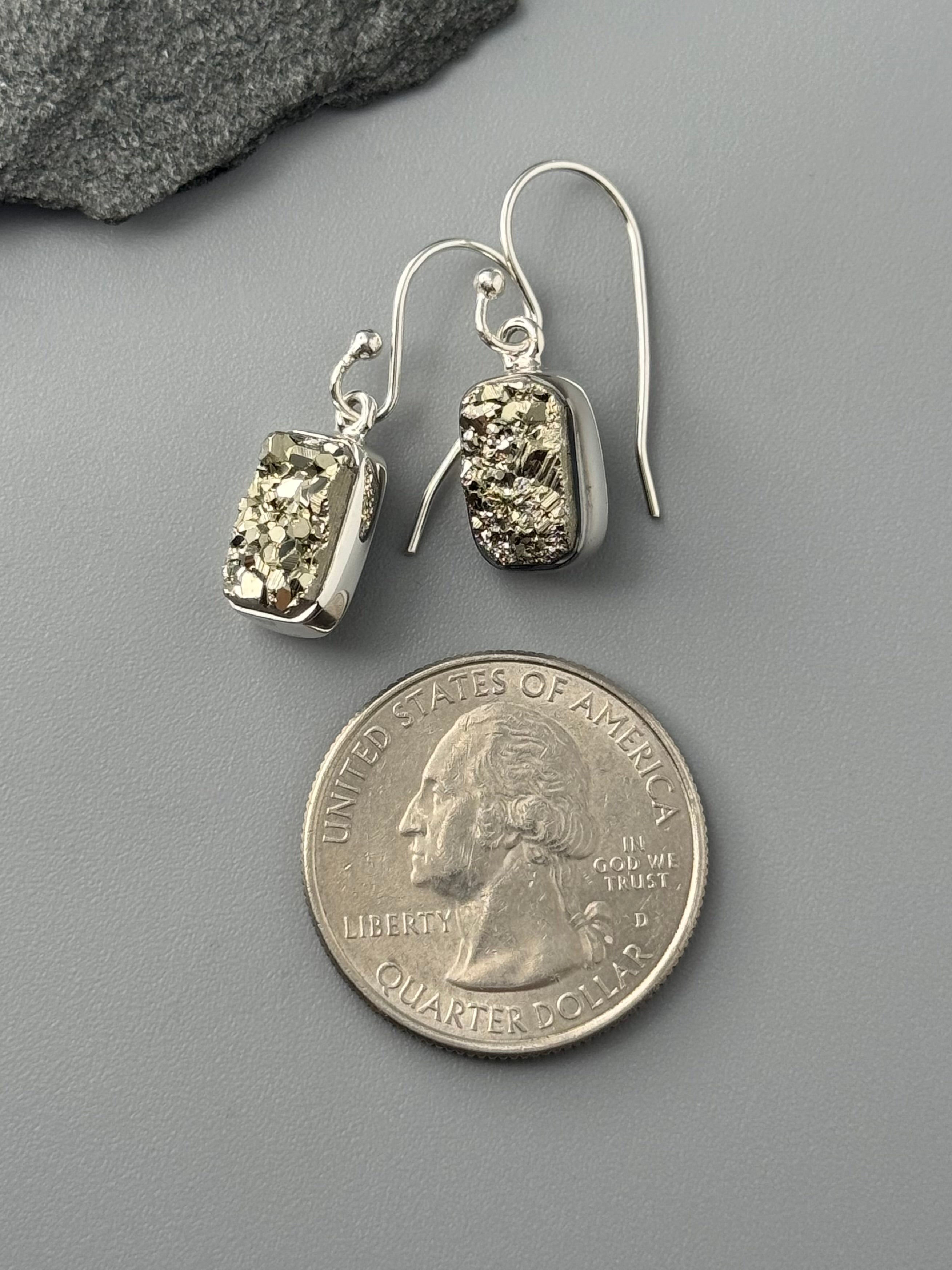 •PYRITE - SOFT RECTANGLE• silver dangle earrings