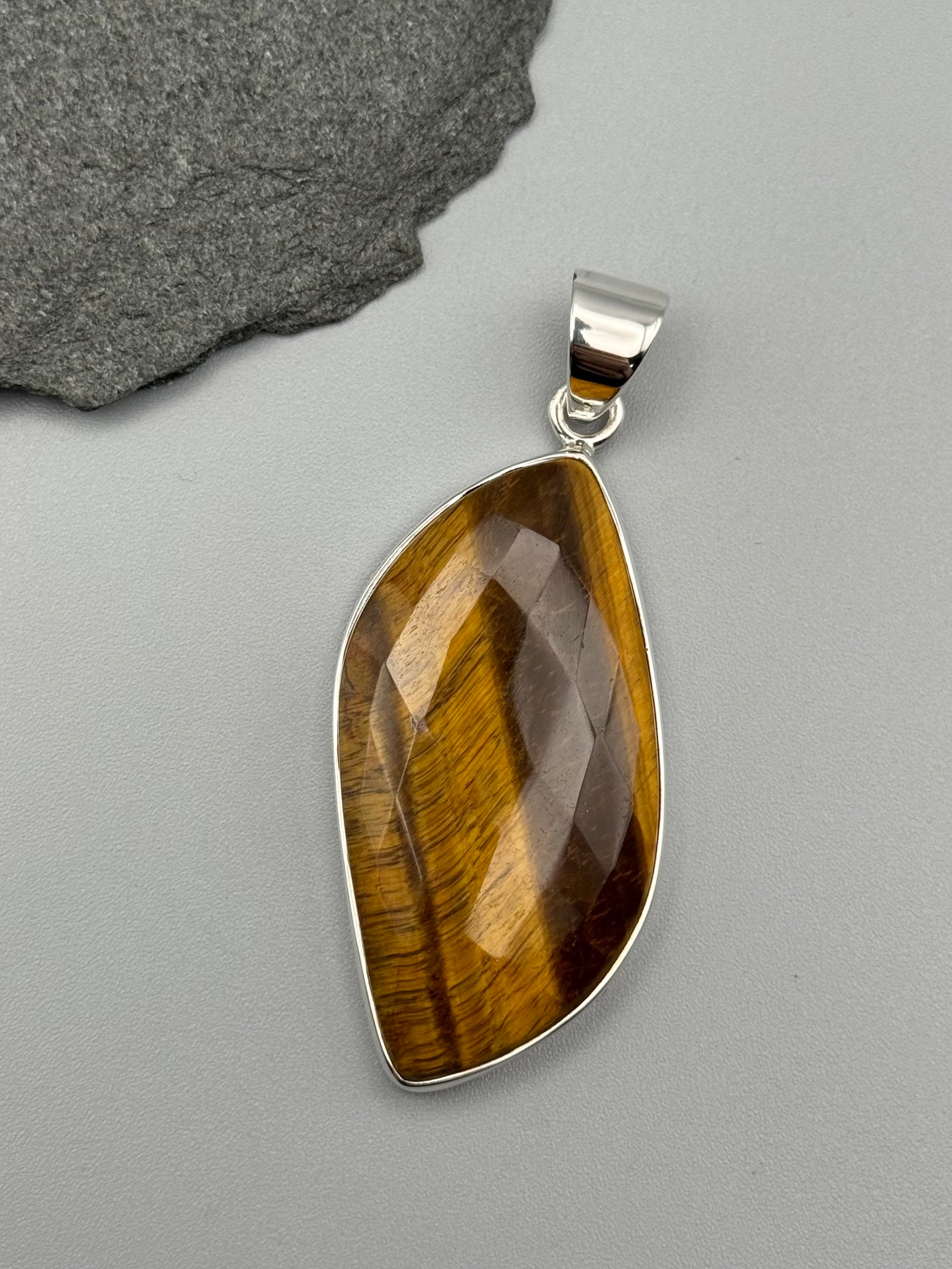 •TIGER EYE - FACETED PARTRIDGE• sterling silver pendant