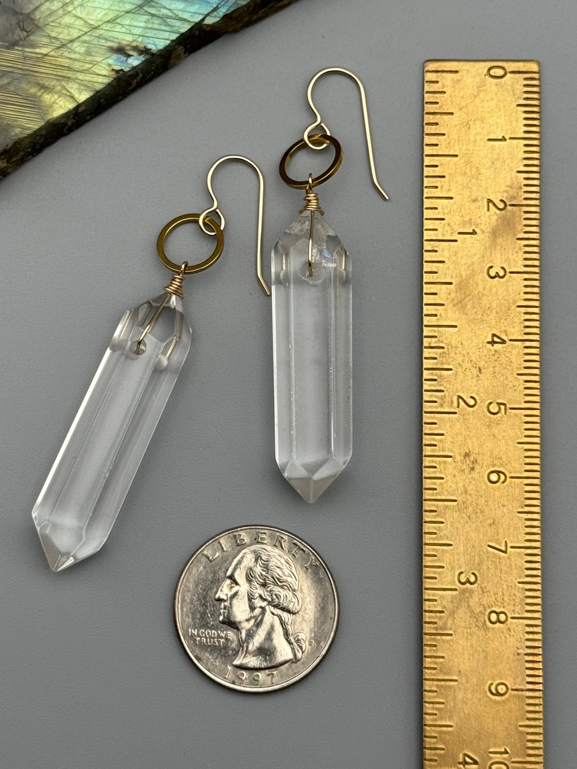 •LUNA• double terminated quartz + gold earrings