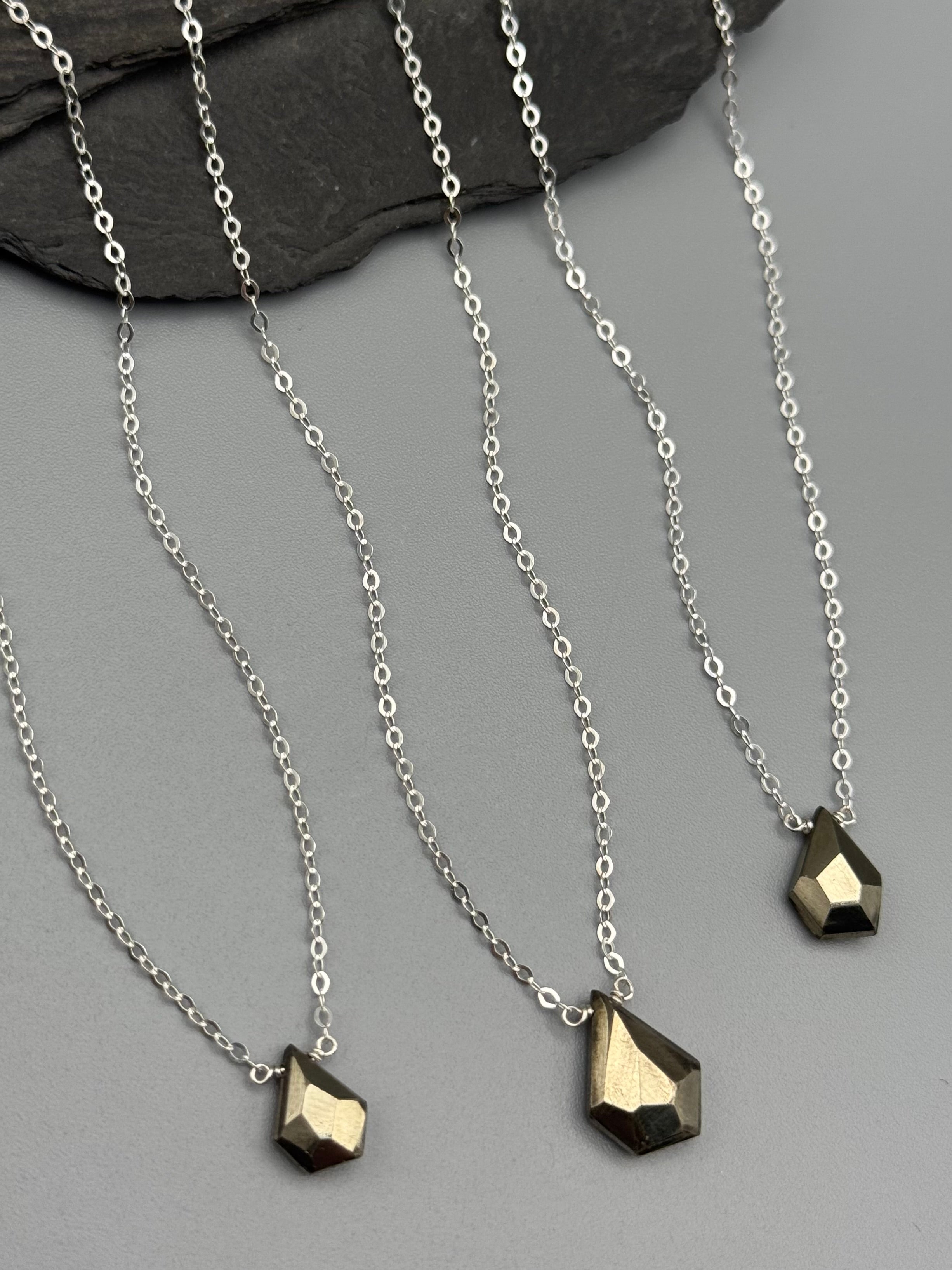 •STRAY• faceted pyrite organic tear + silver necklace (various lengths)