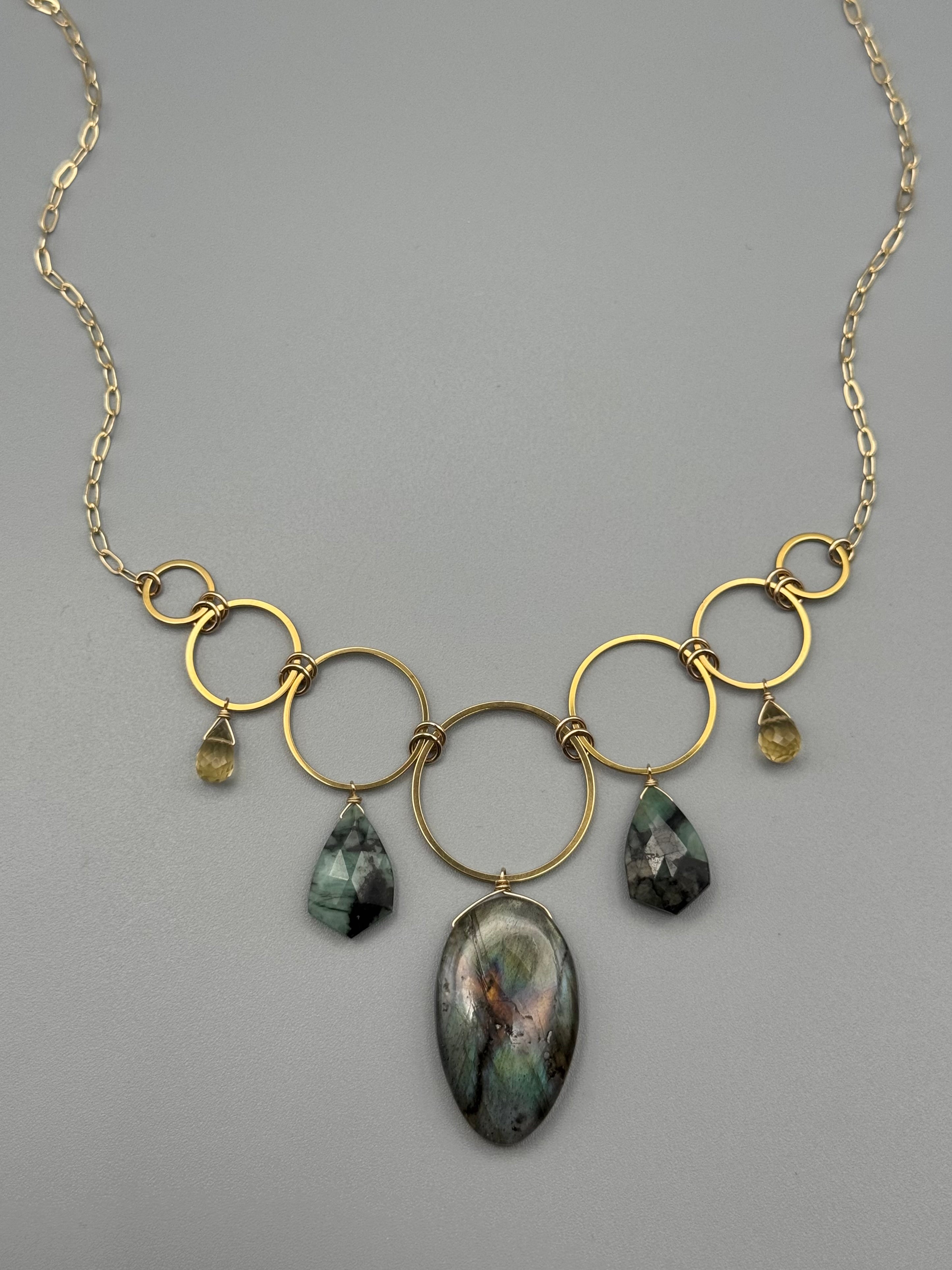 •UNION• labradorite + emerald + citrine gold necklace (18"-20" long)