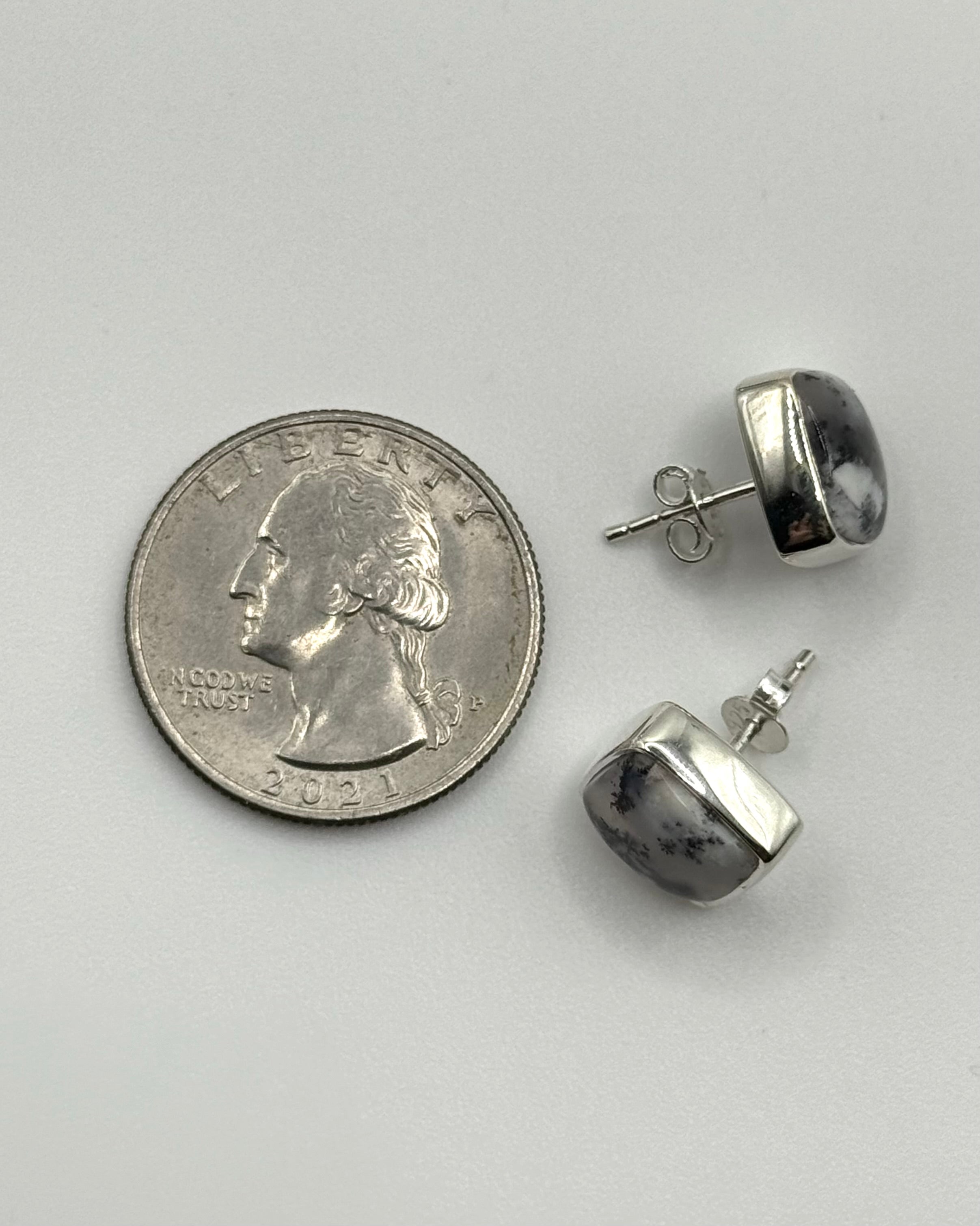 •DENDRITIC OPAL - SQUARE• silver bezel set stud earrings