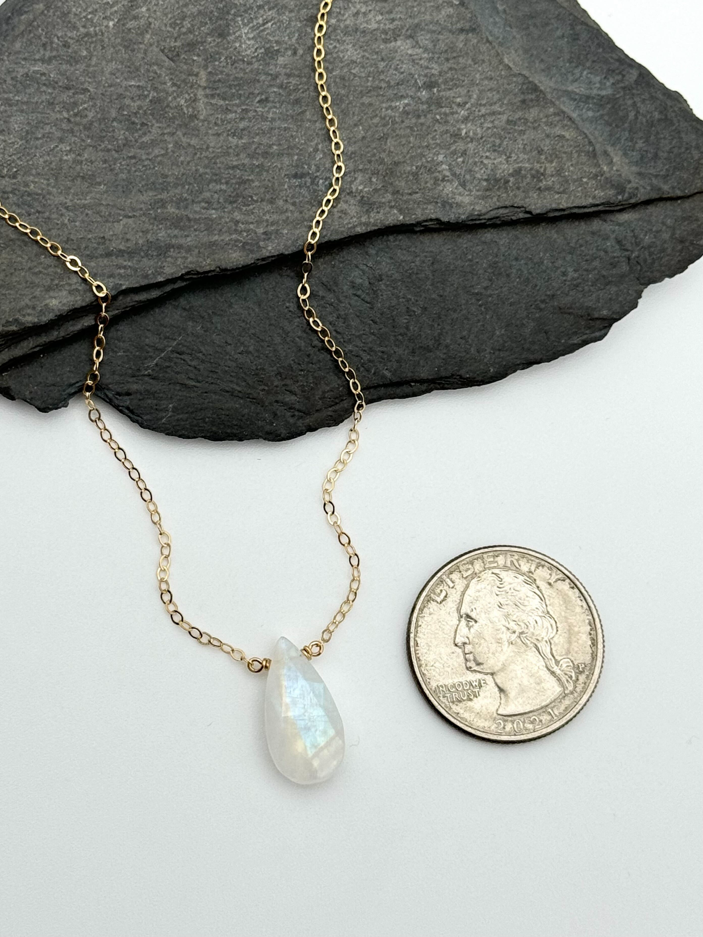 •STRAY• faceted rainbow moonstone teardrop + gold necklace (various lengths)