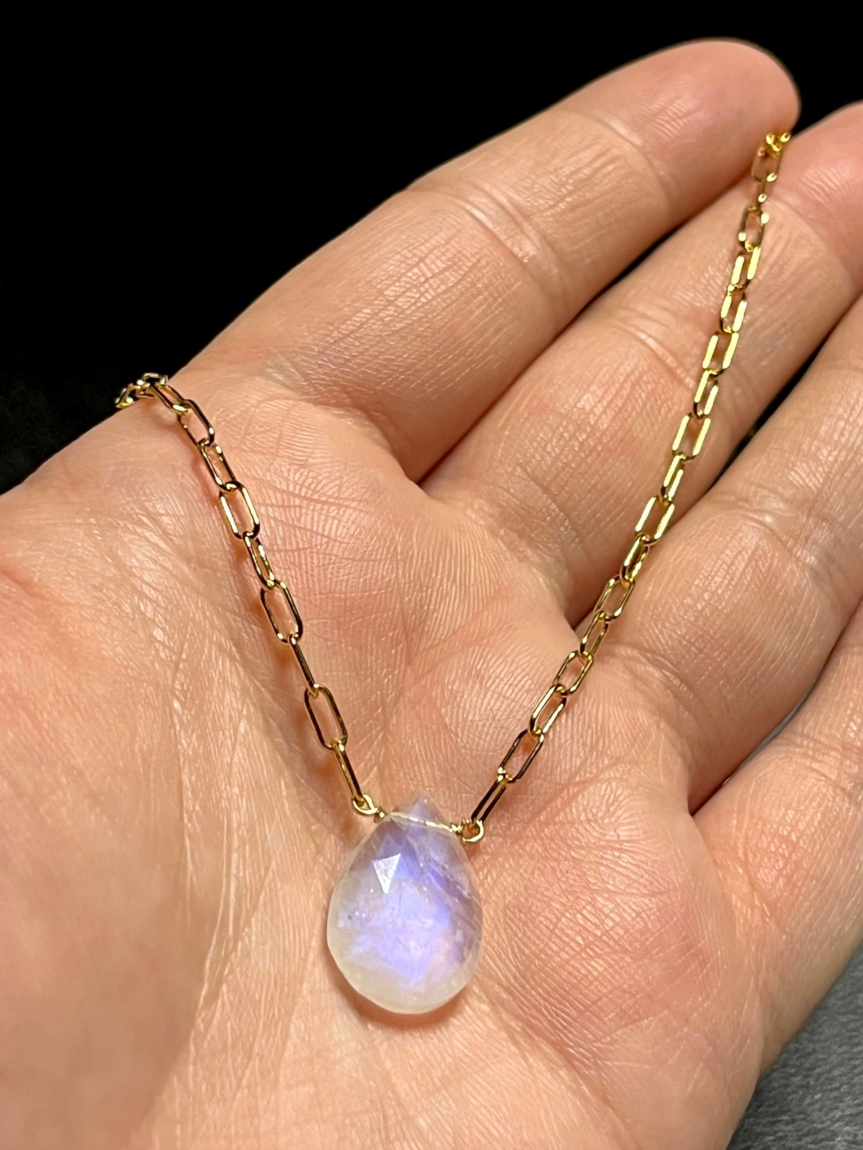 •AEON• rainbow moonstone + gold necklace (16"-18")