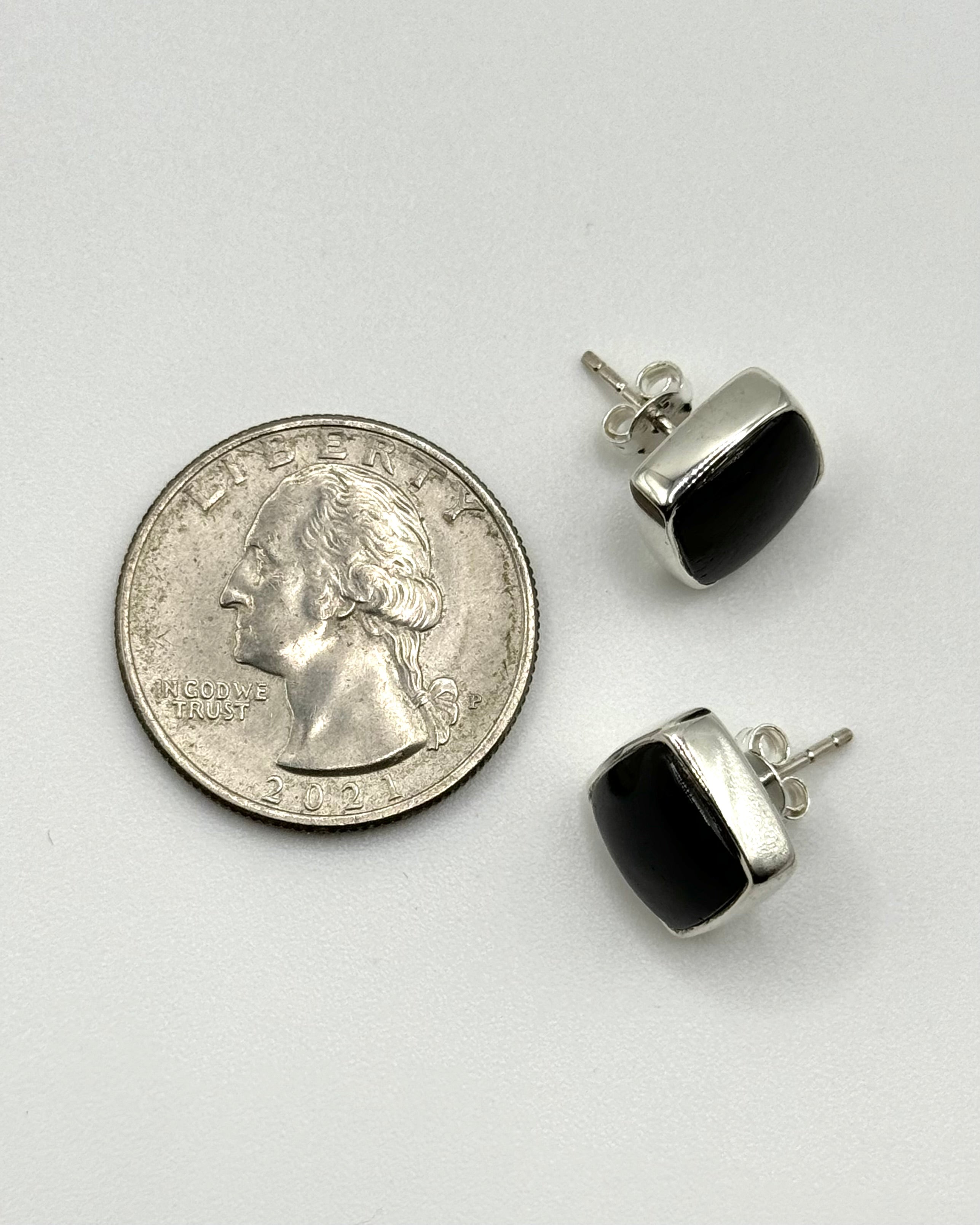 •BLACK TOURMALINE - SQUARE• silver bezel set stud earrings