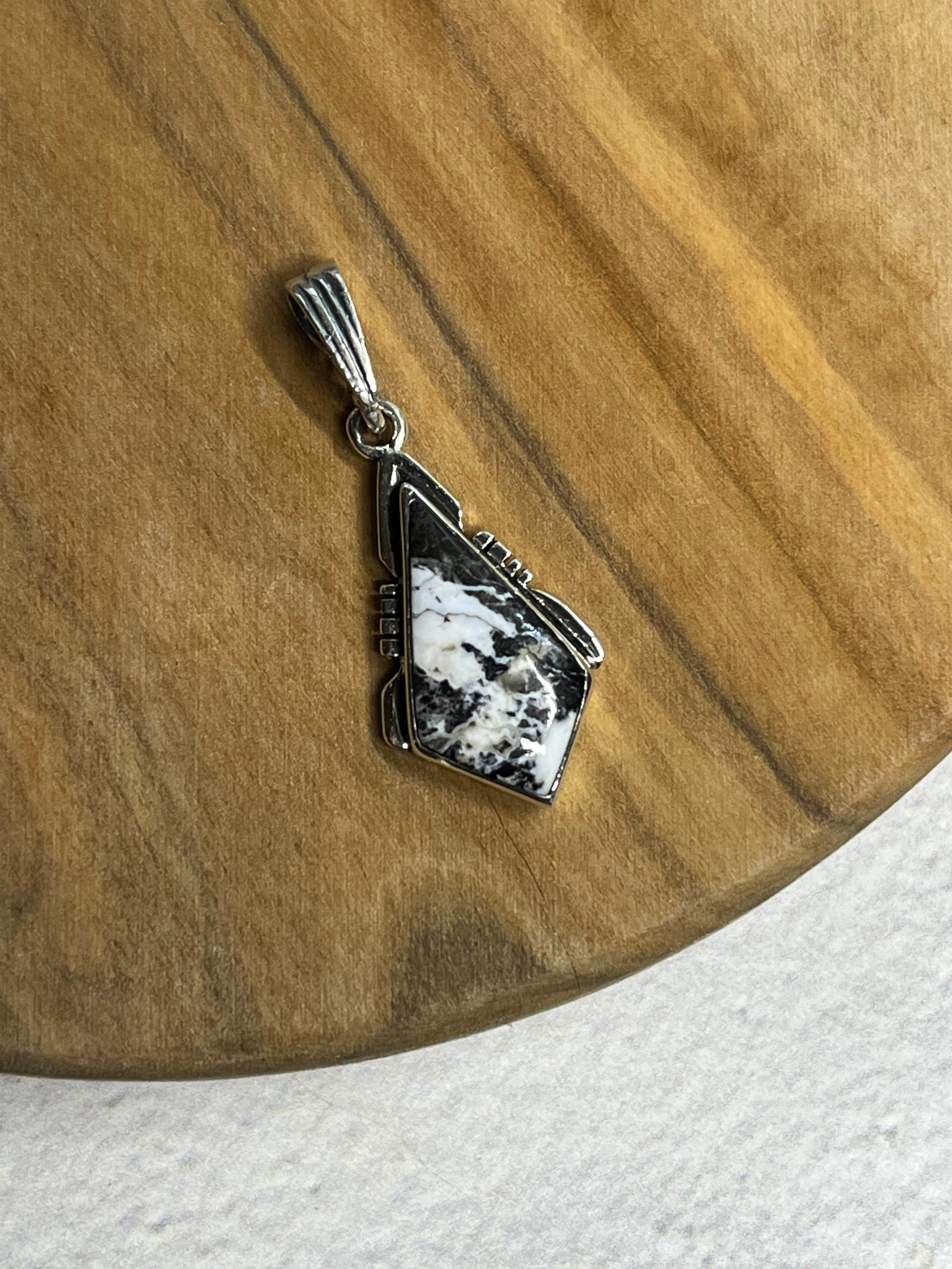 •WHITE BUFFALO TURQUOISE• Navajo silver kite pendant