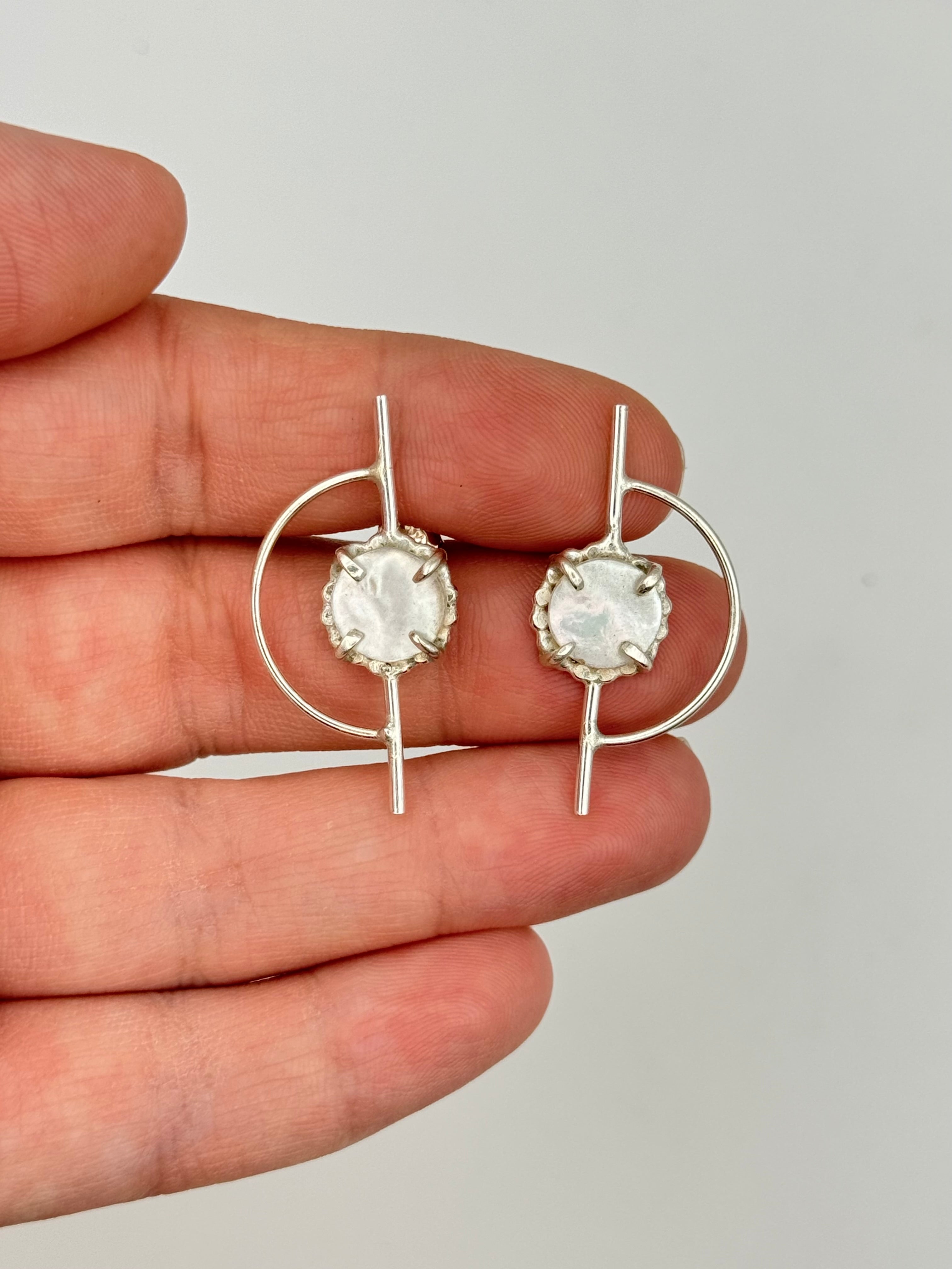 •ORBITAL• mother of pearl + silver post earrings