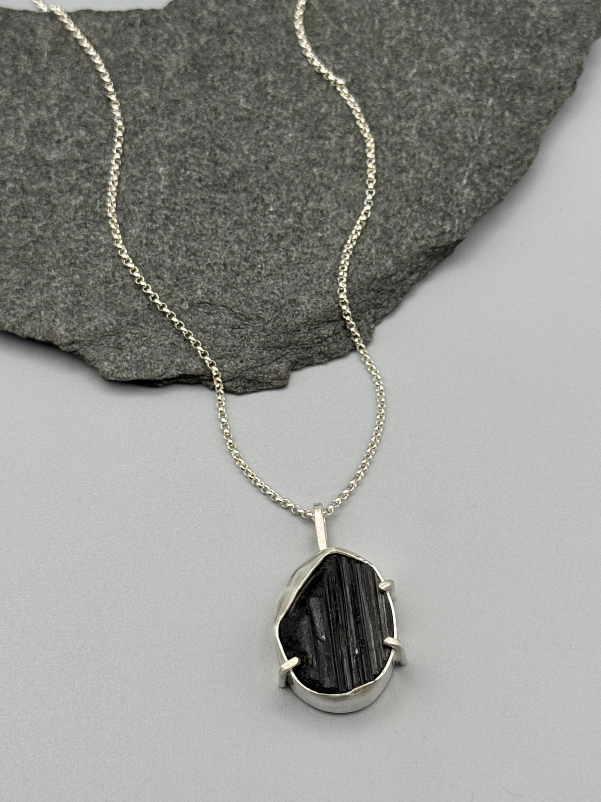 •CAIRN• black tourmaline + silver necklace (18" - 21" long)