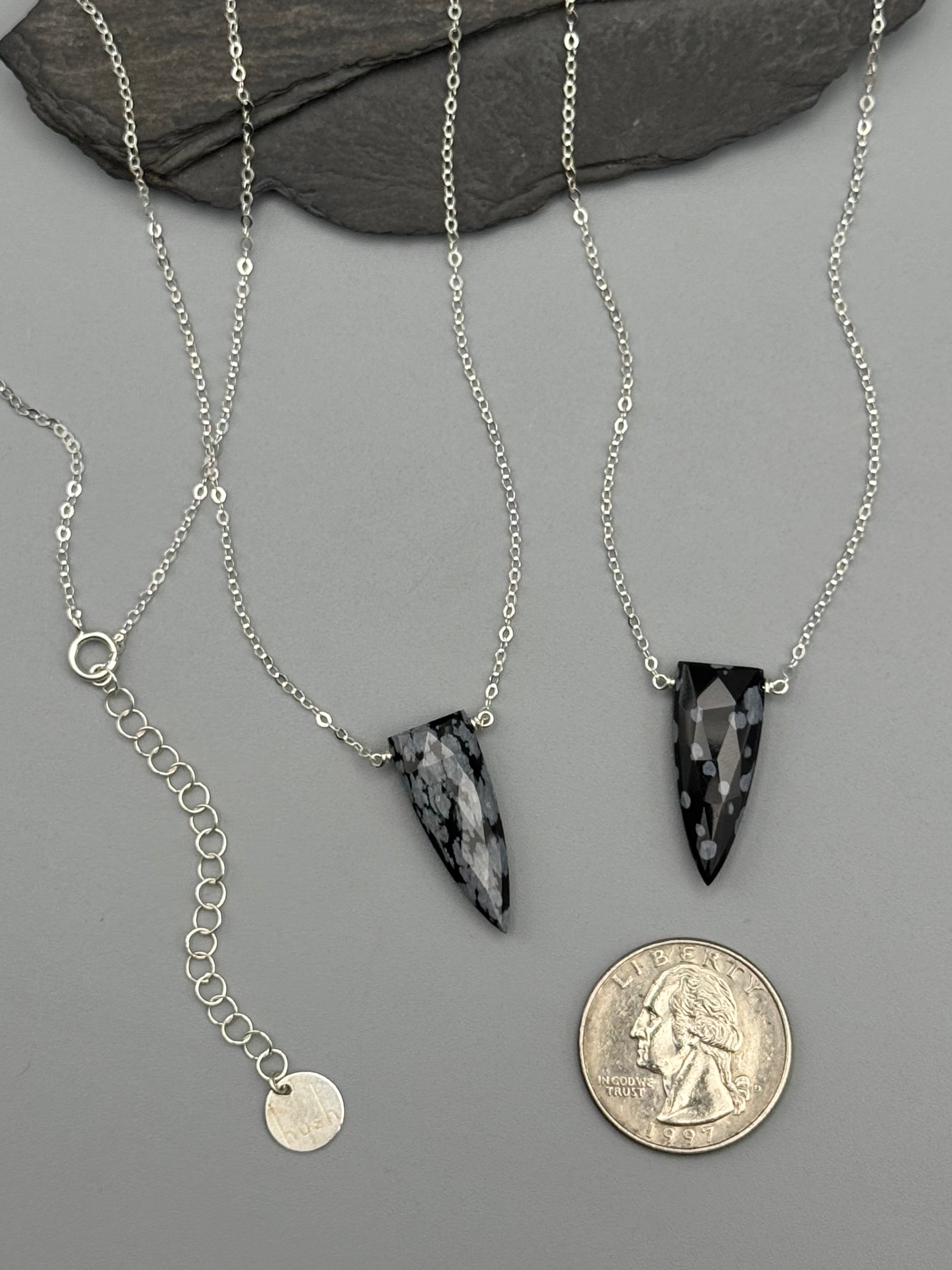 •STRAY• faceted snowflake obsidian fang + silver necklace (various lengths)