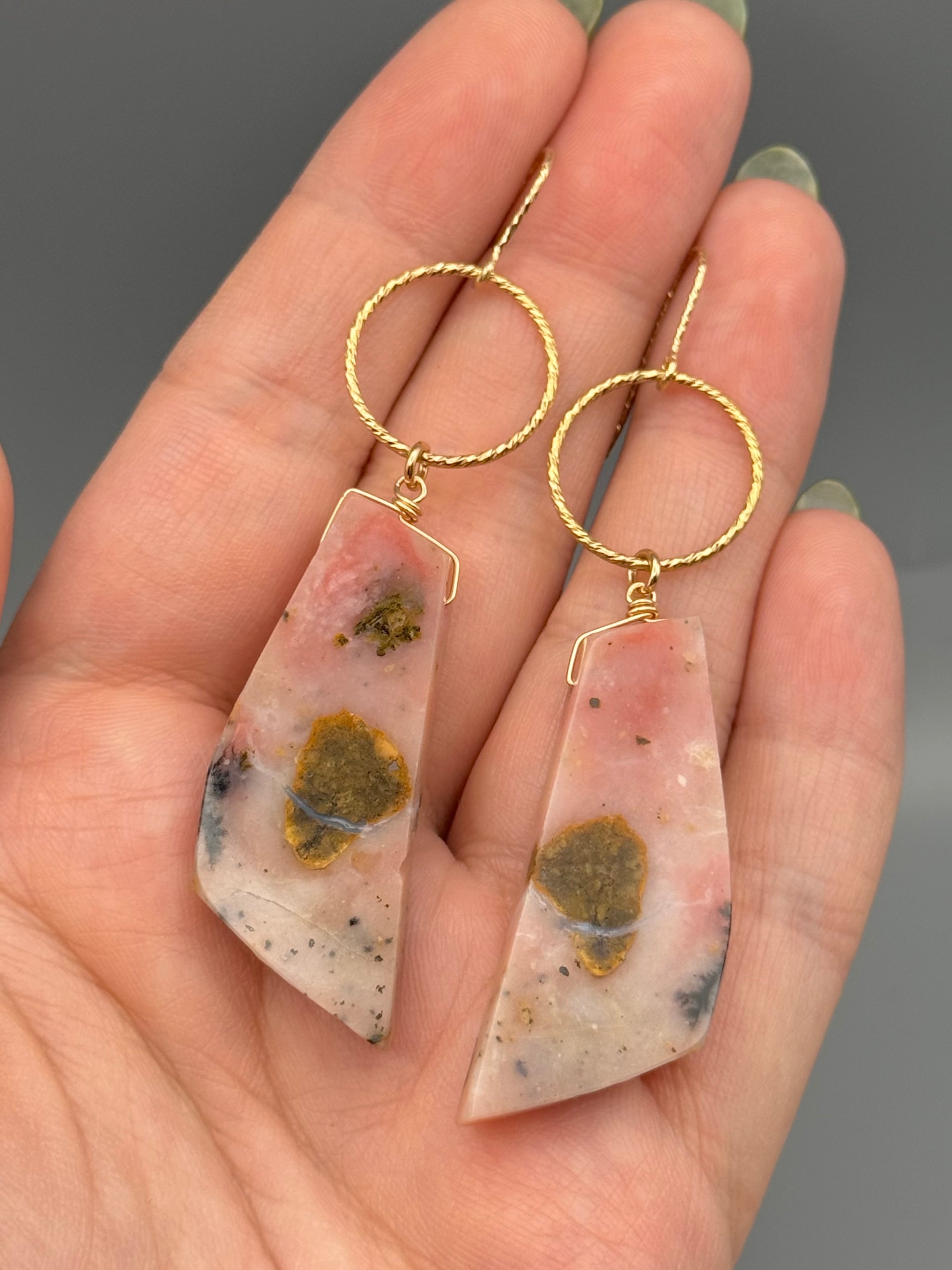 •LUNA• pink peruvian opal + gold earrings