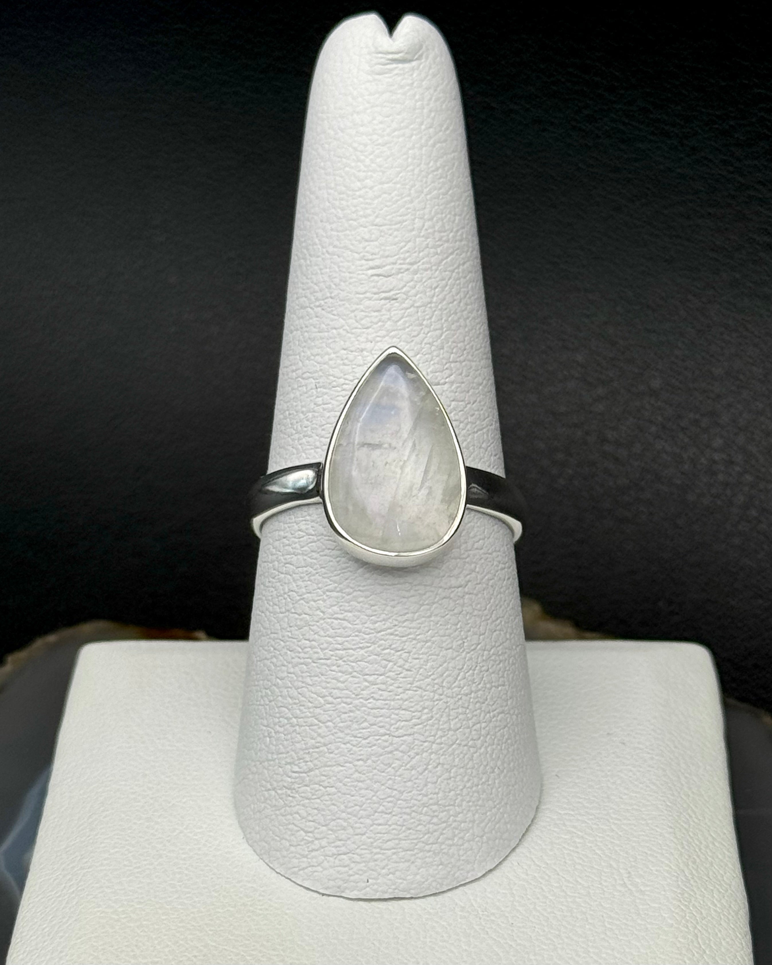 •RAINBOW MOONSTONE - LARGE TEARDROP• silver ring (size 9)