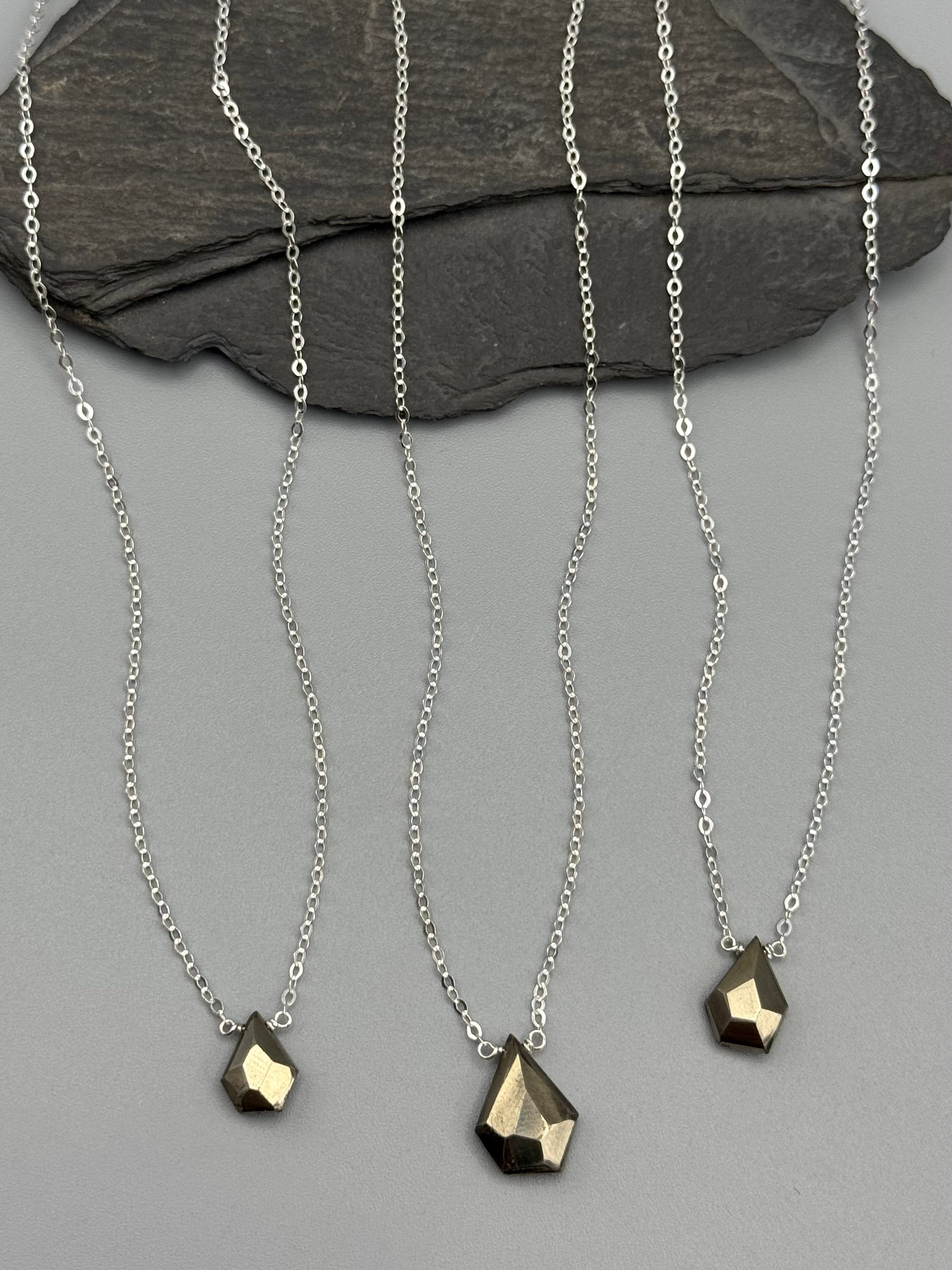 •STRAY• faceted pyrite organic tear + silver necklace (various lengths)