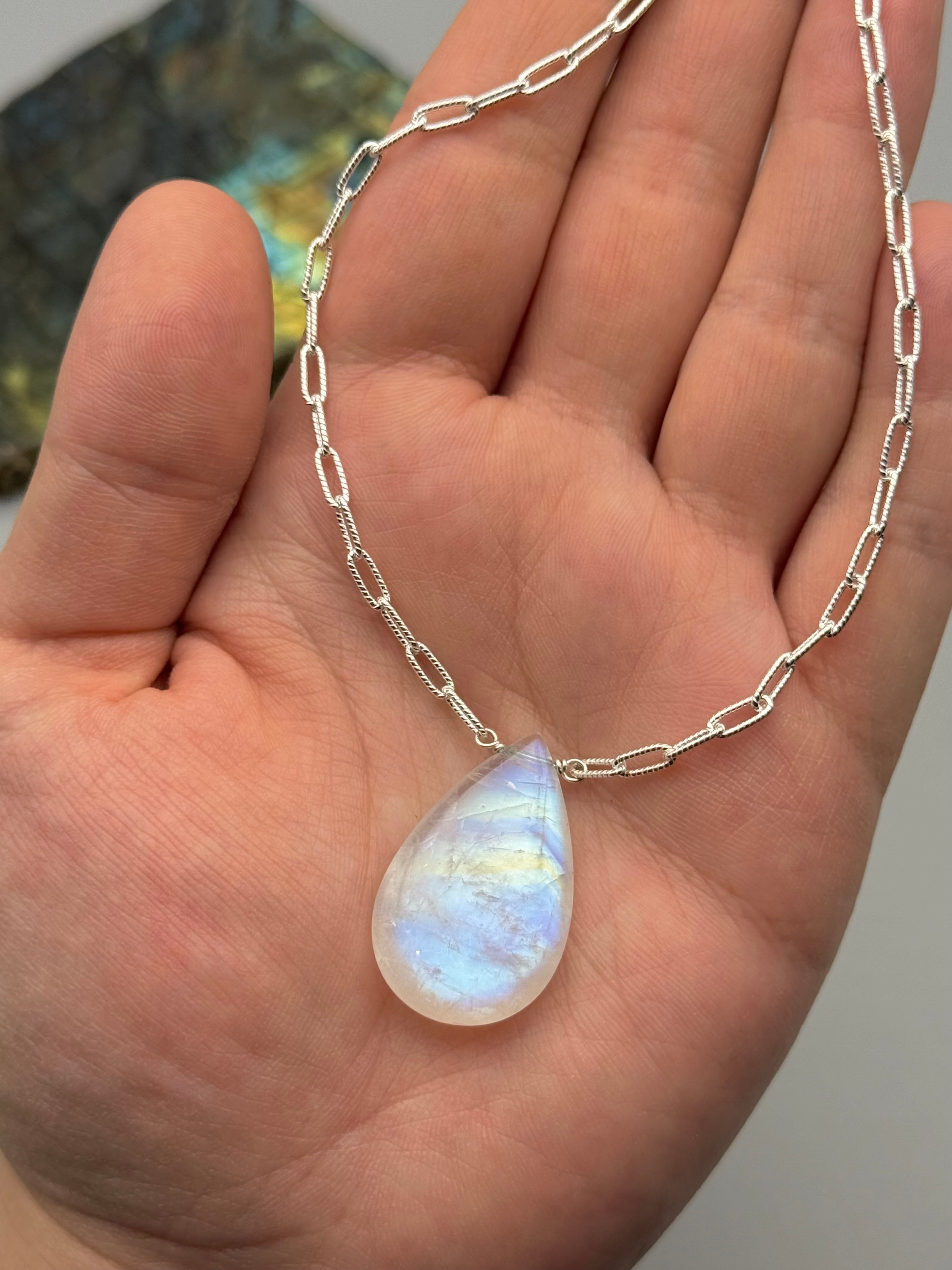•AEON• rainbow moonstone + silver necklace (18"-20" long)