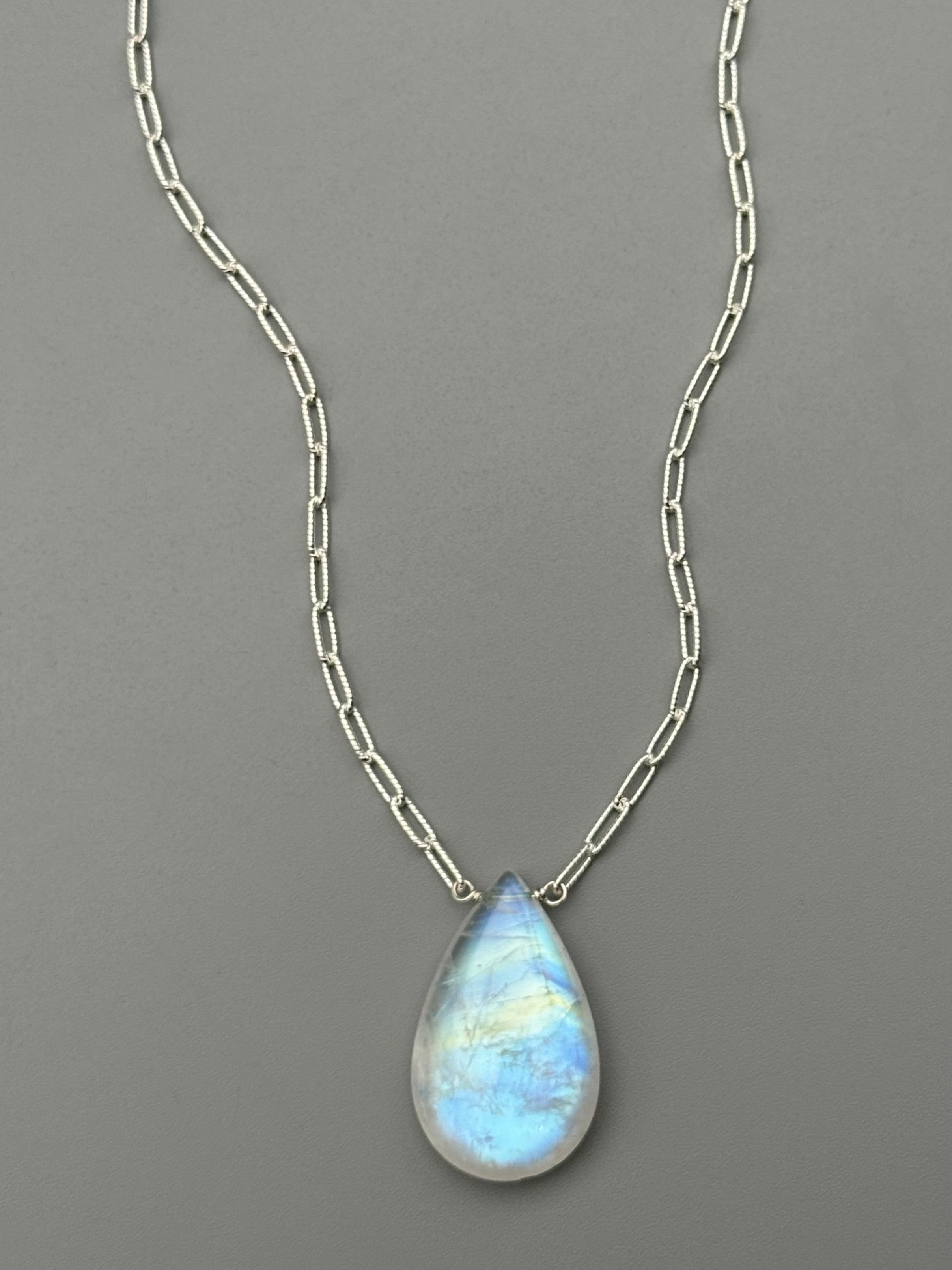 •AEON• rainbow moonstone + silver necklace (18"-20" long)