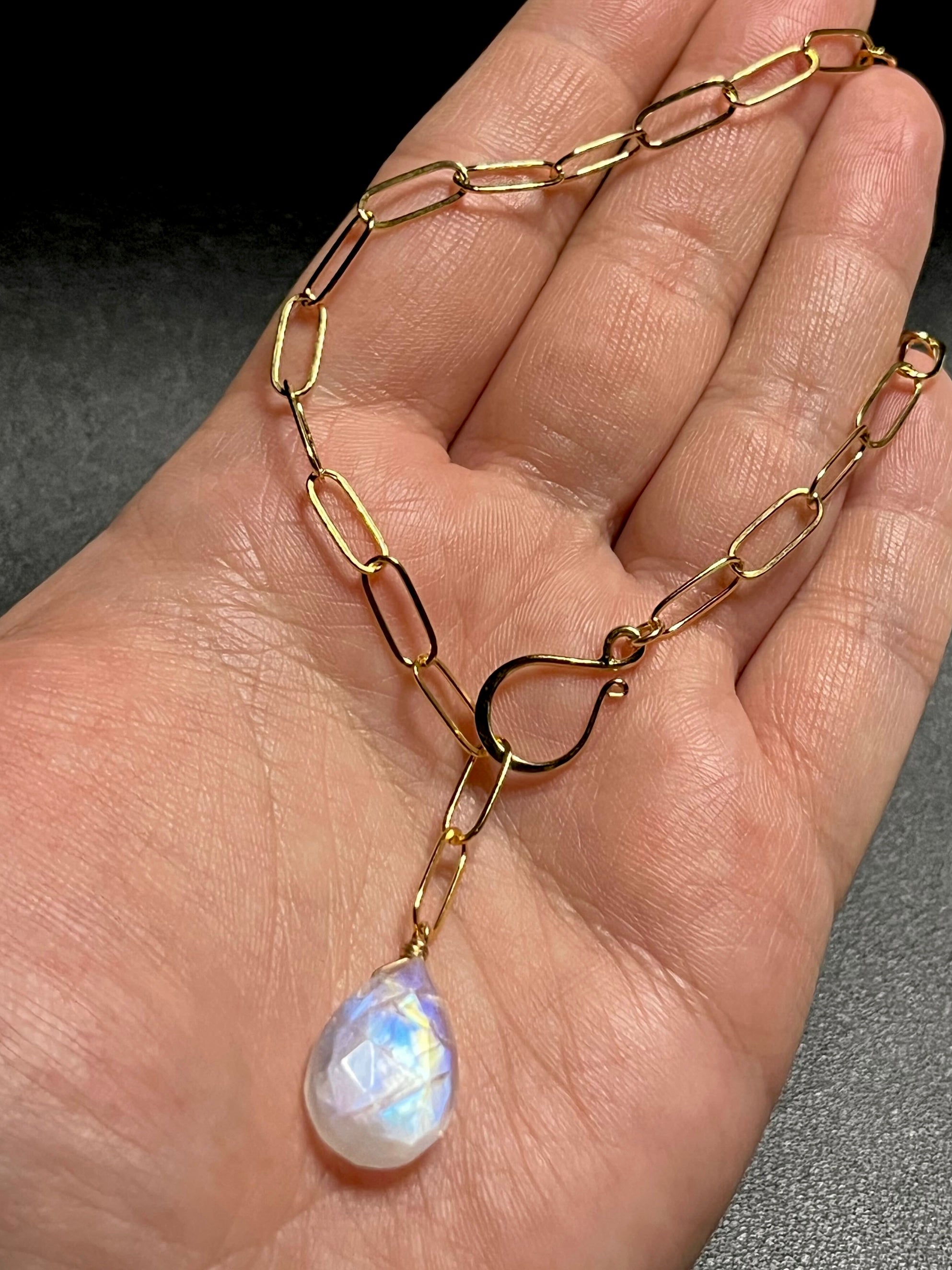 •LINKED• rainbow moonstone + gold necklace (19")