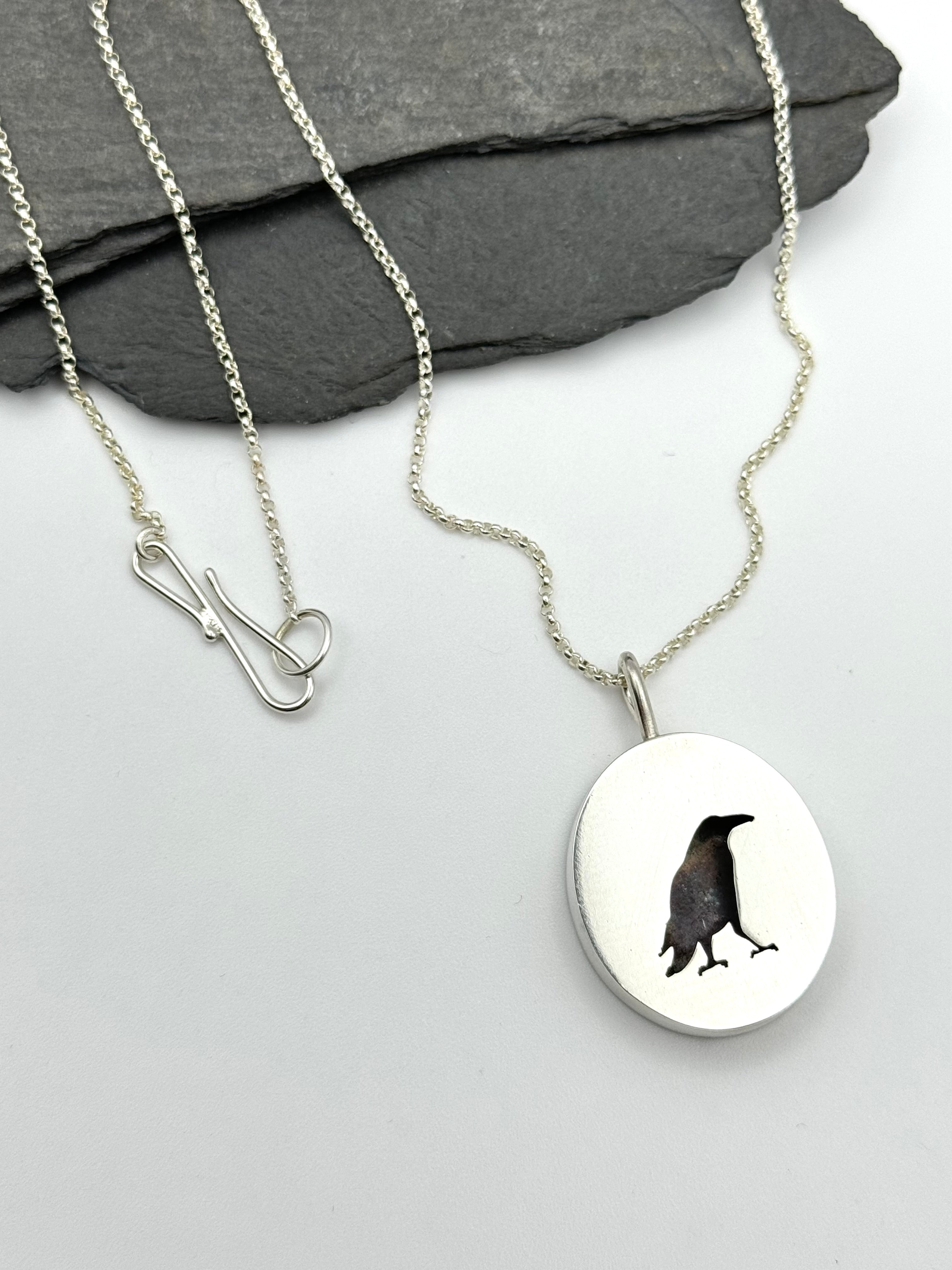 •NEVERMORE - LARGE• silver raven shadowbox necklace (18" long)