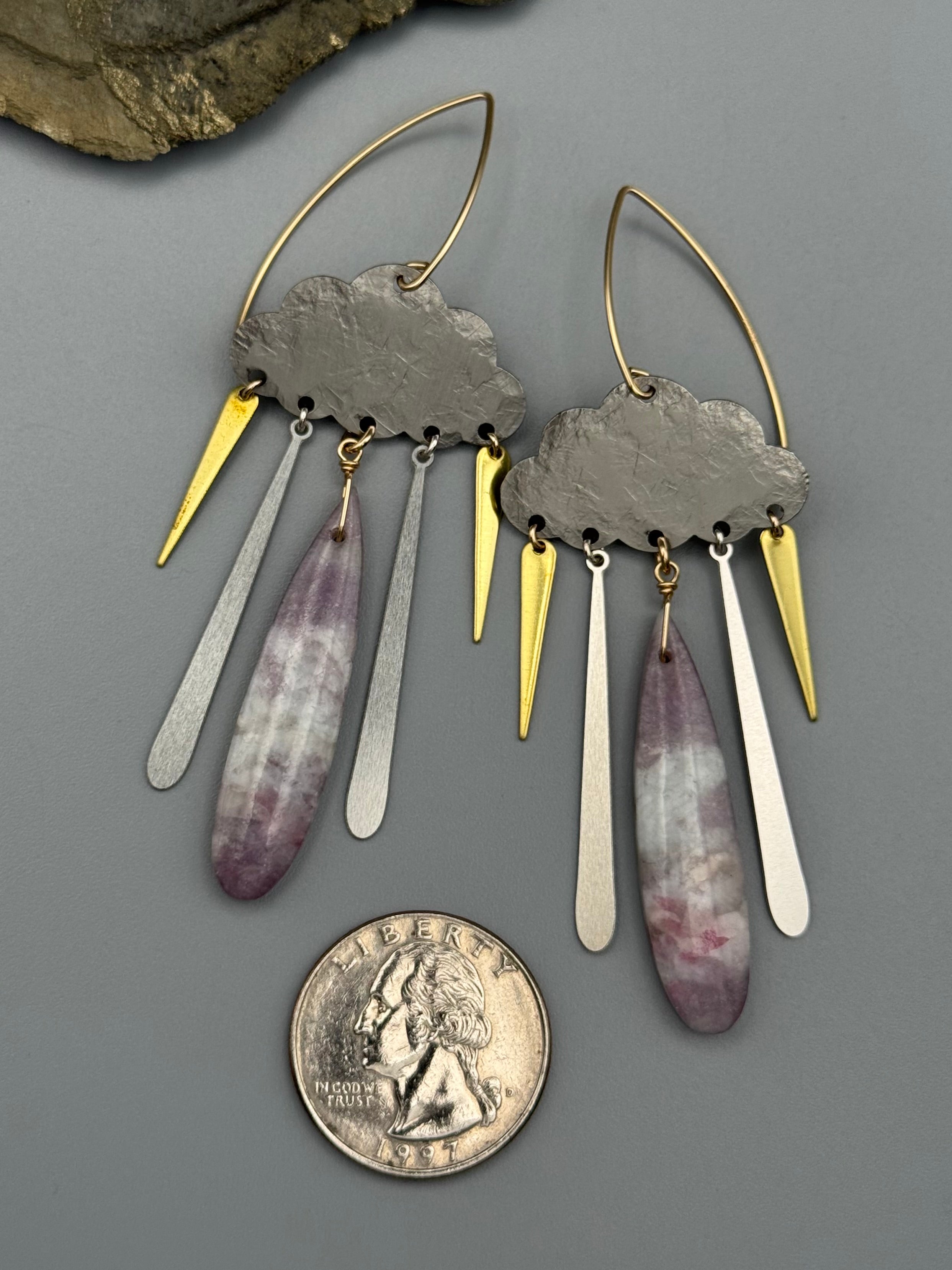 •DUSK STORM• tourmaline in lepidolite + mixed metal earrings