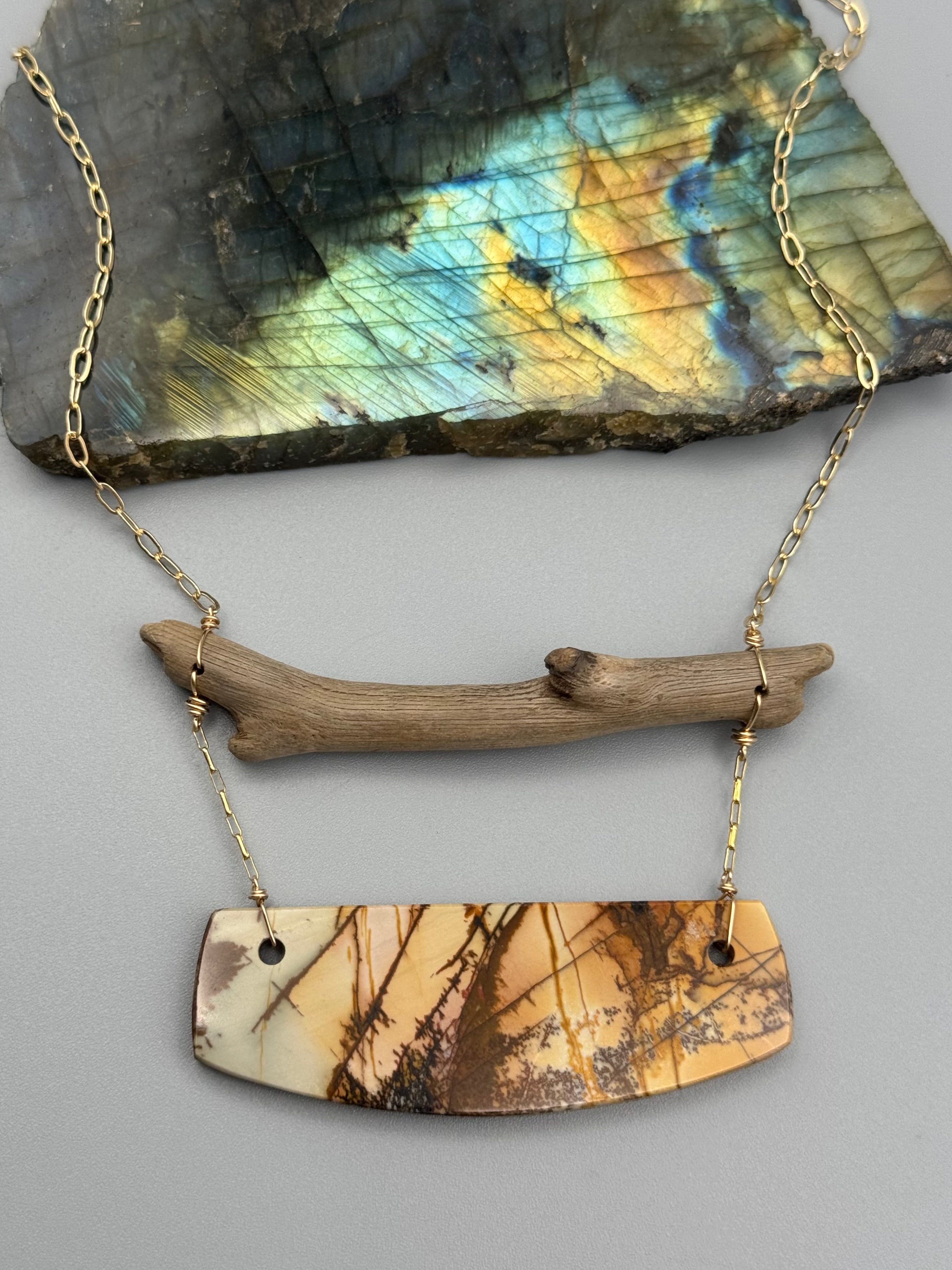 •TOTEM• red creek jasper + gold necklace (16"-18" long)