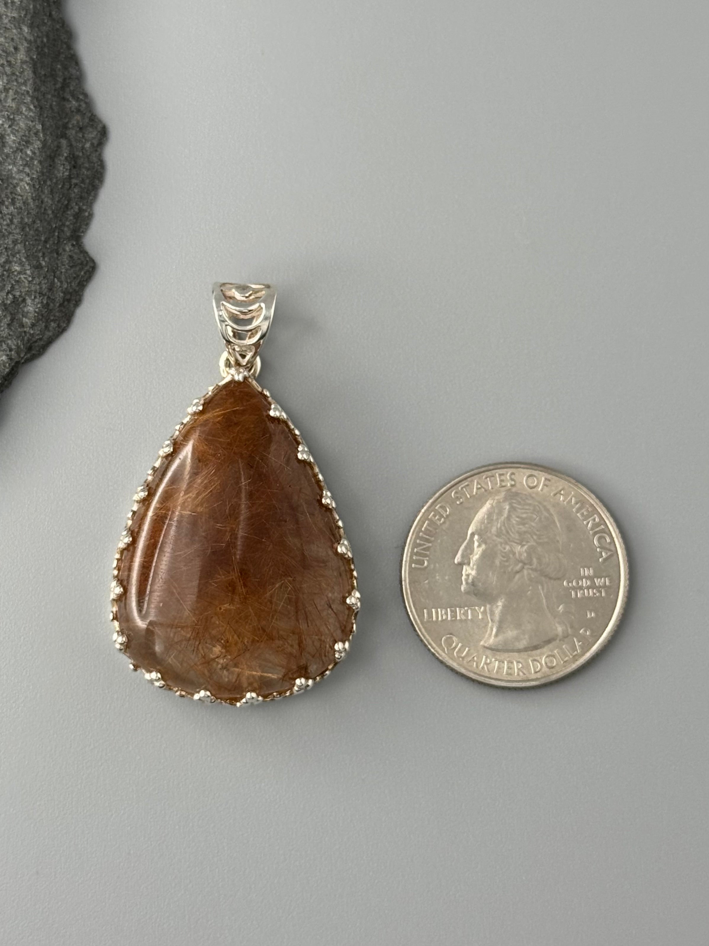 •RUTILATED QUARTZ - CROWN TEARDROP• sterling silver pendant