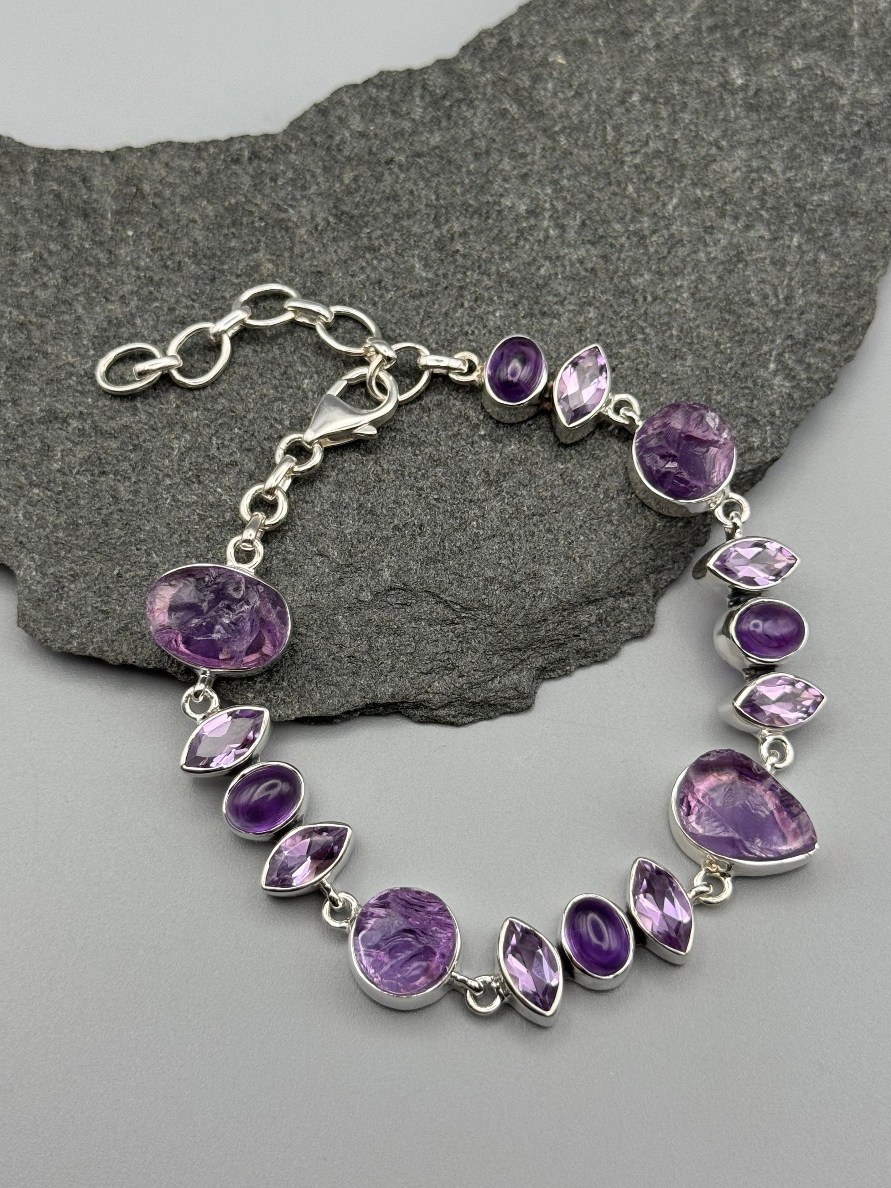 •AMETHYST - GEO MIX• linked silver bracelet (7.25" - 9")