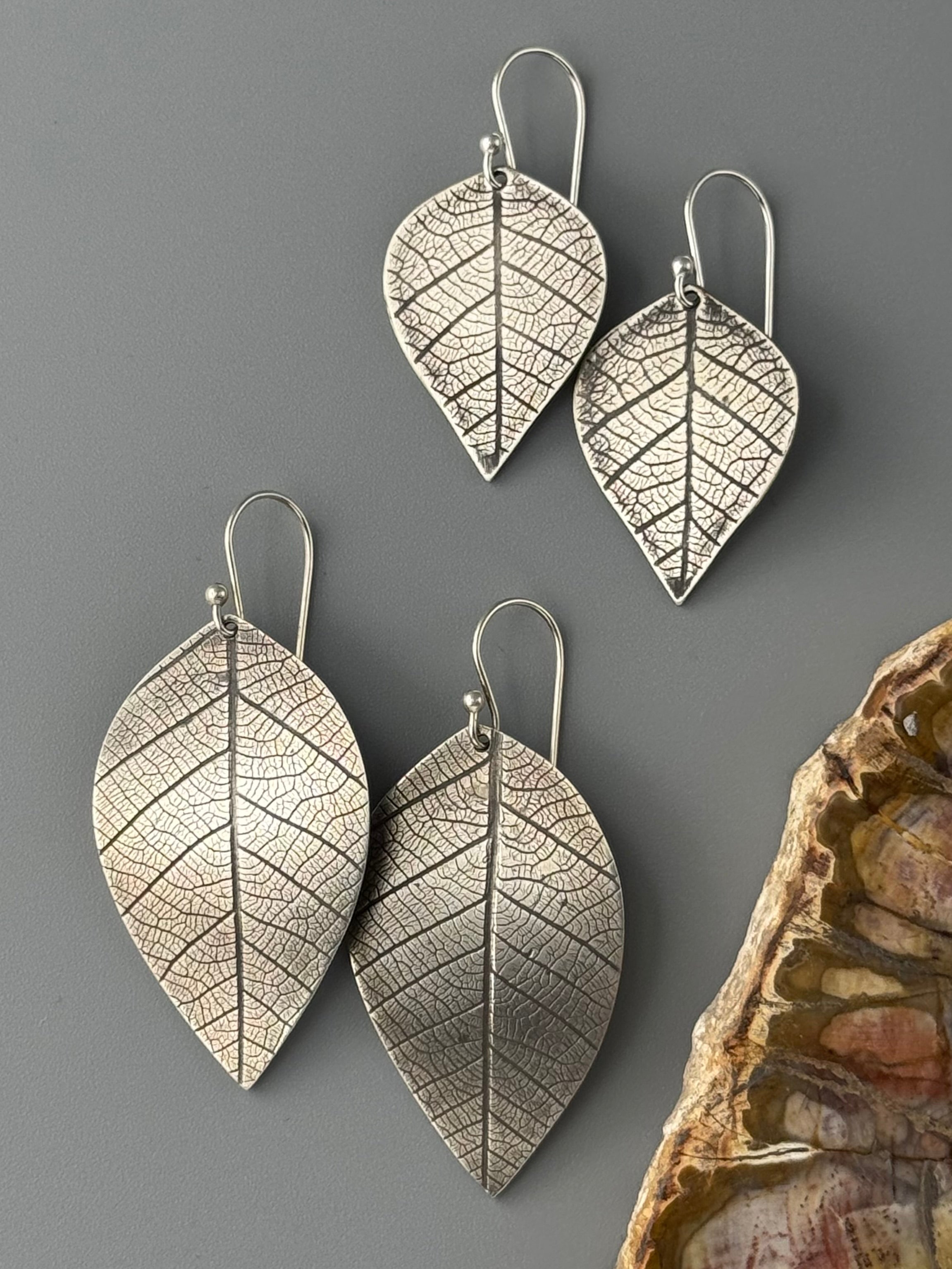 •LEAF• silver dangle earrings