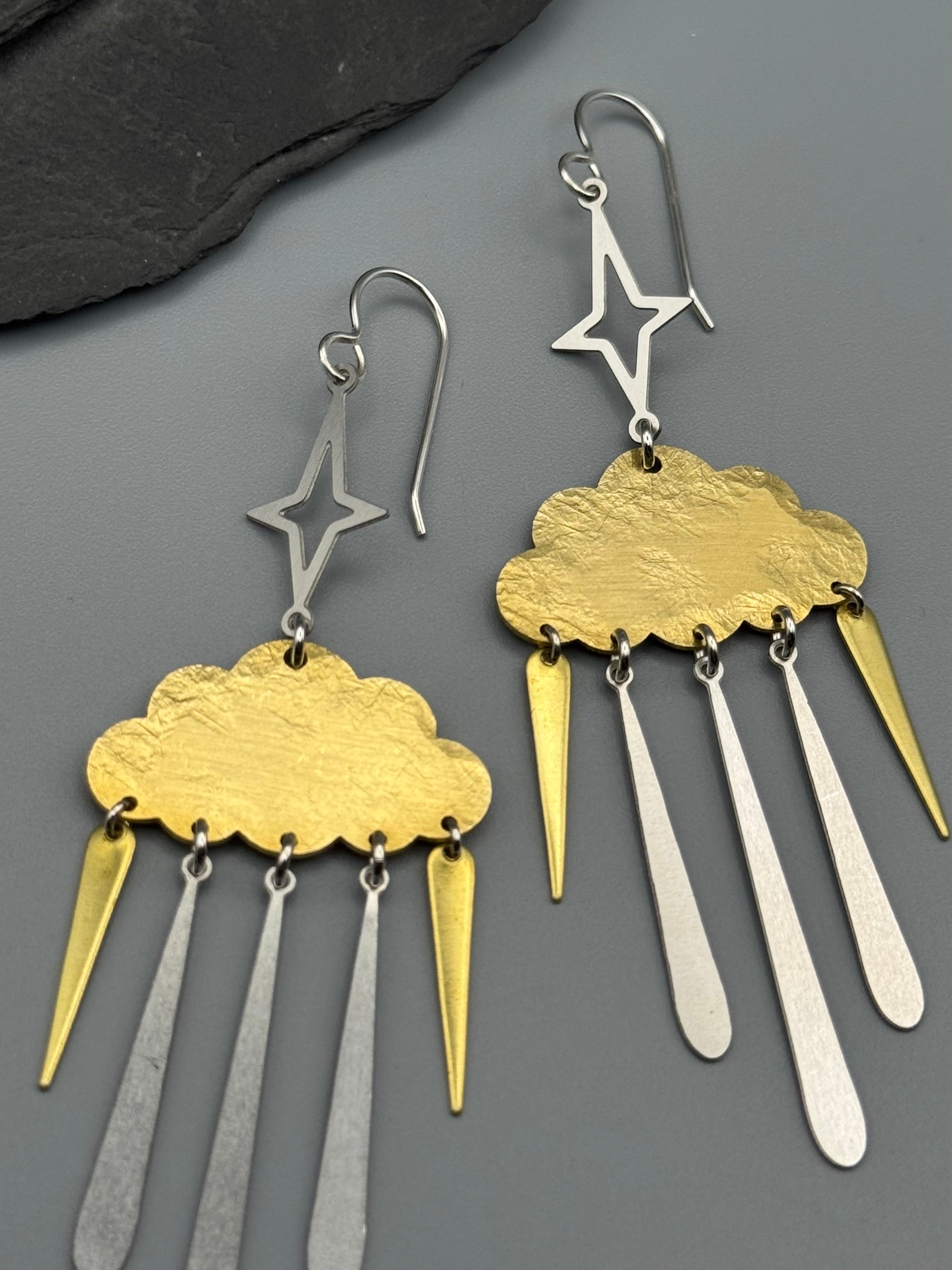 •NIGHT SHOWER• mixed metal dangle earrings