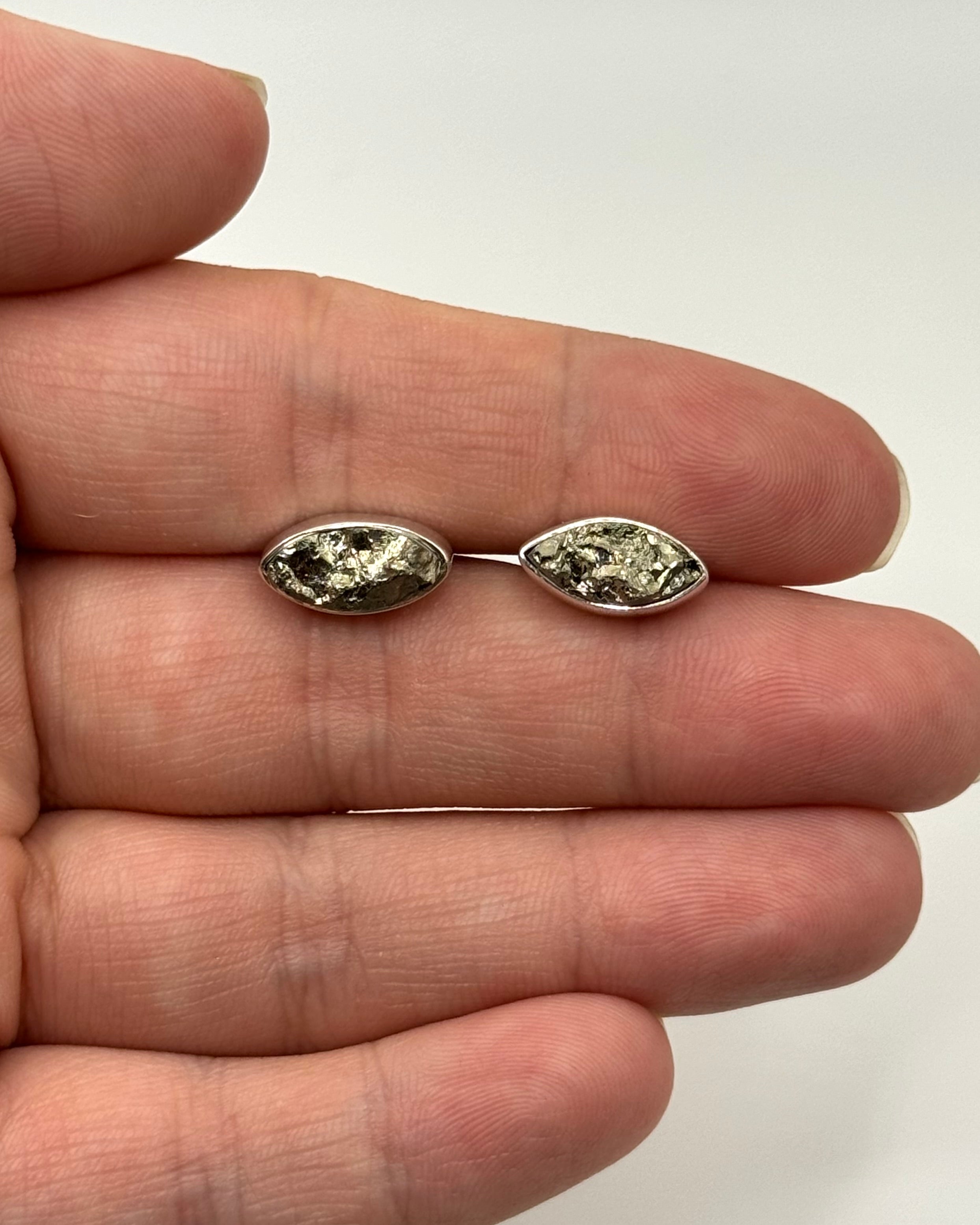 •PYRITE - EYE• silver bezel set stud earrings