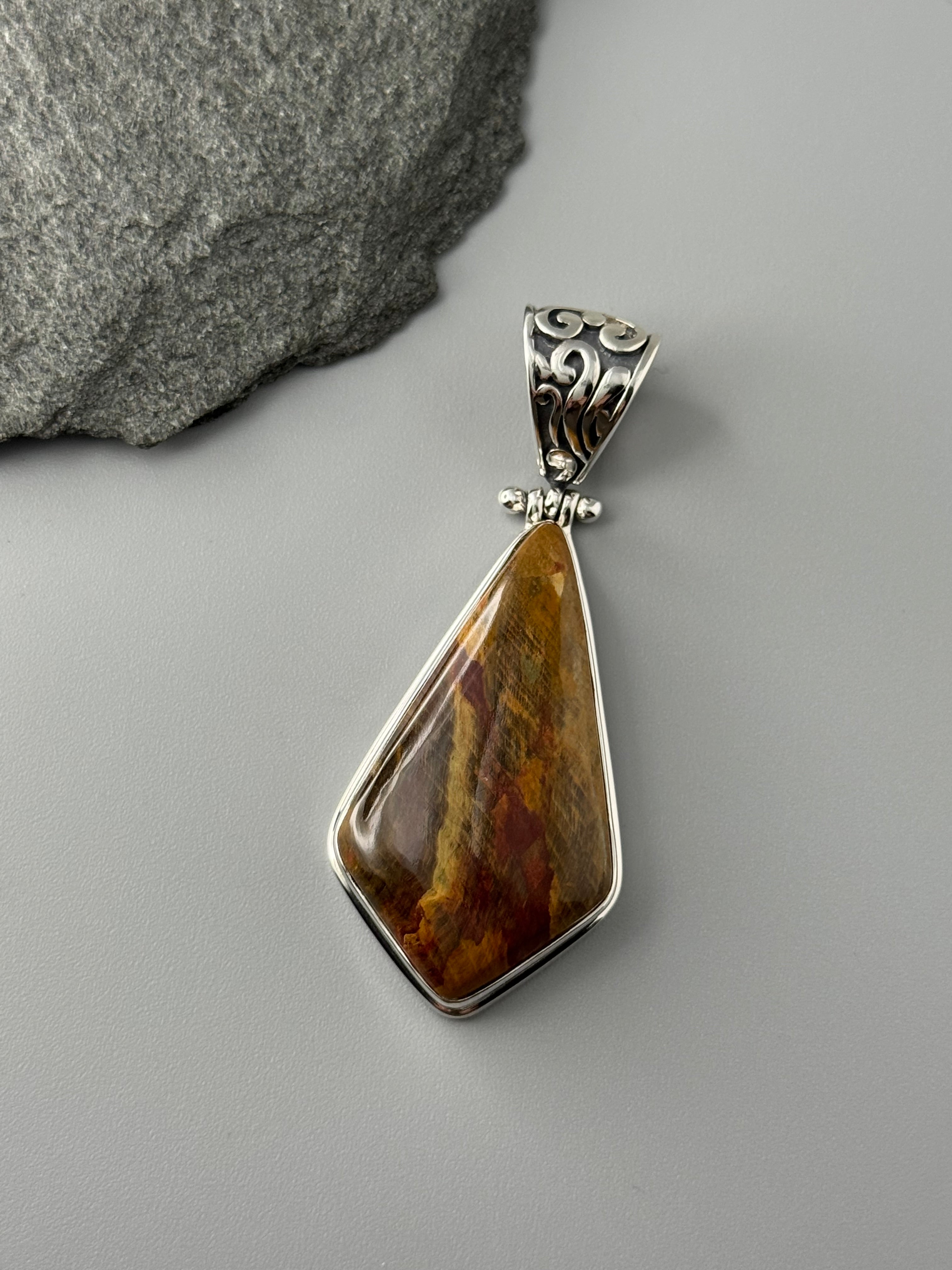 •PETRIFIED WOOD - KITE• sterling silver pendant