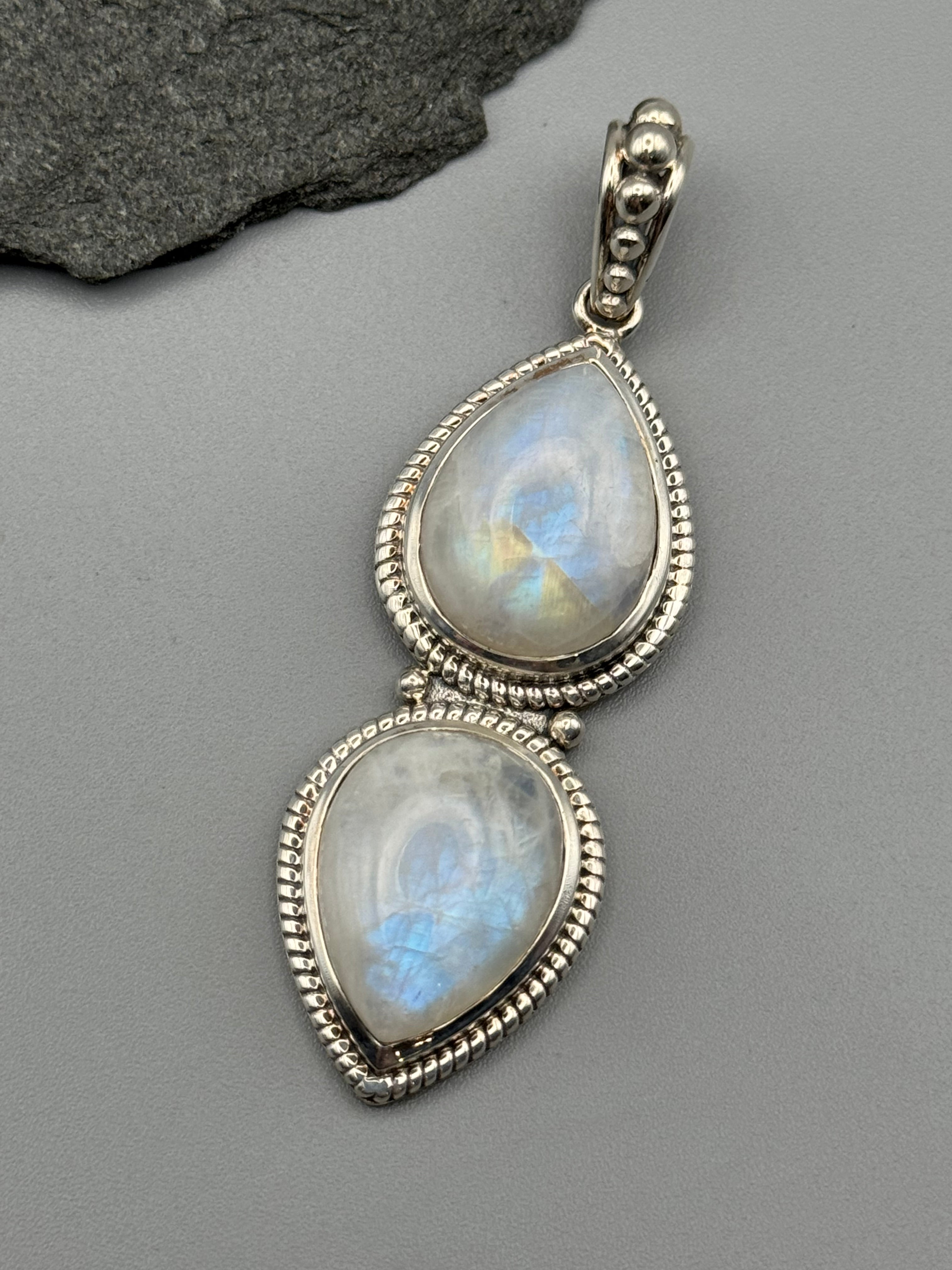 •RAINBOW MOONSTONE - DUALITY• sterling silver pendant