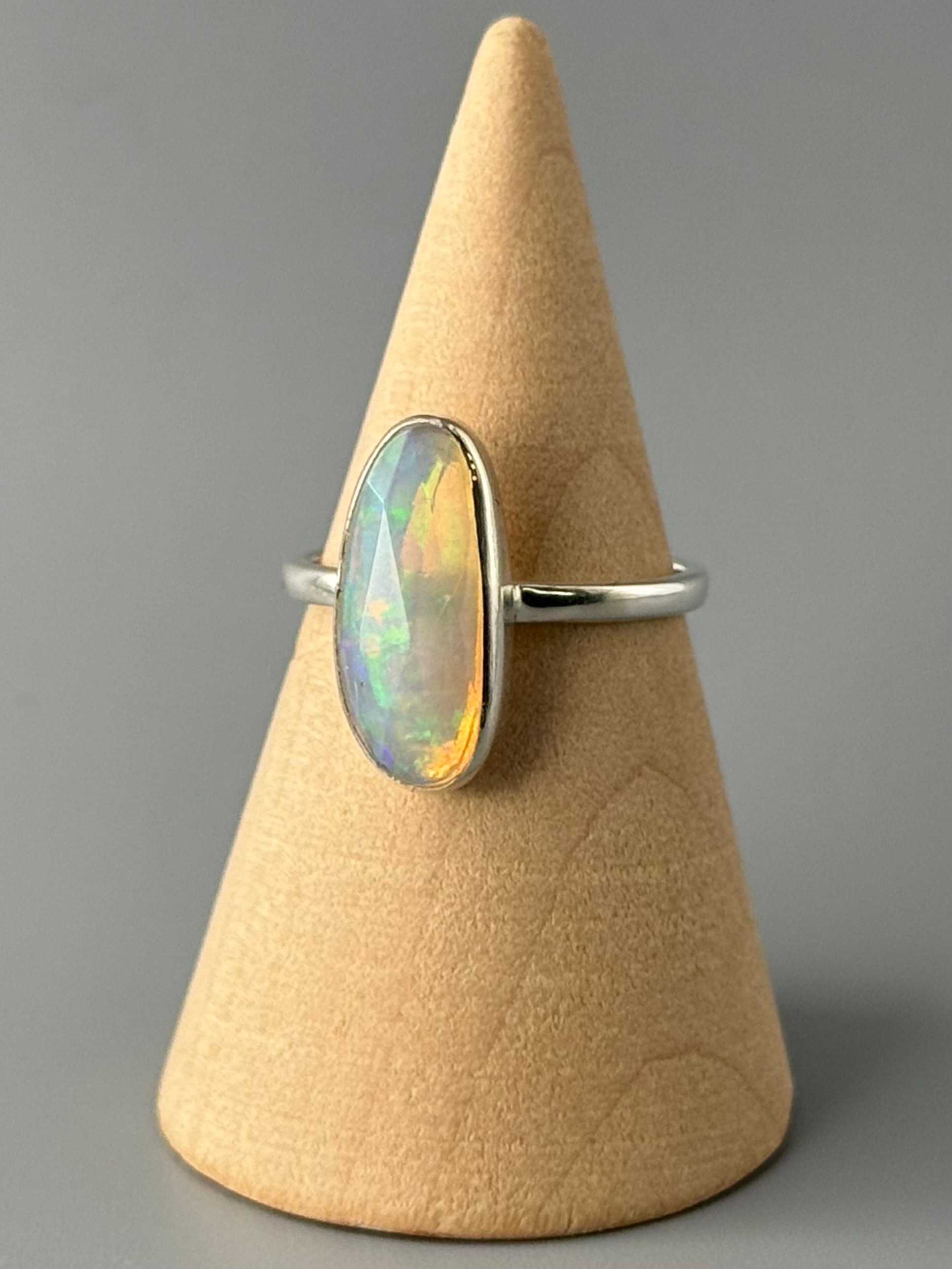 •FACETED ETHIOPIAN OPAL - STACKABLE OVAL - 2• silver ring (size 7)