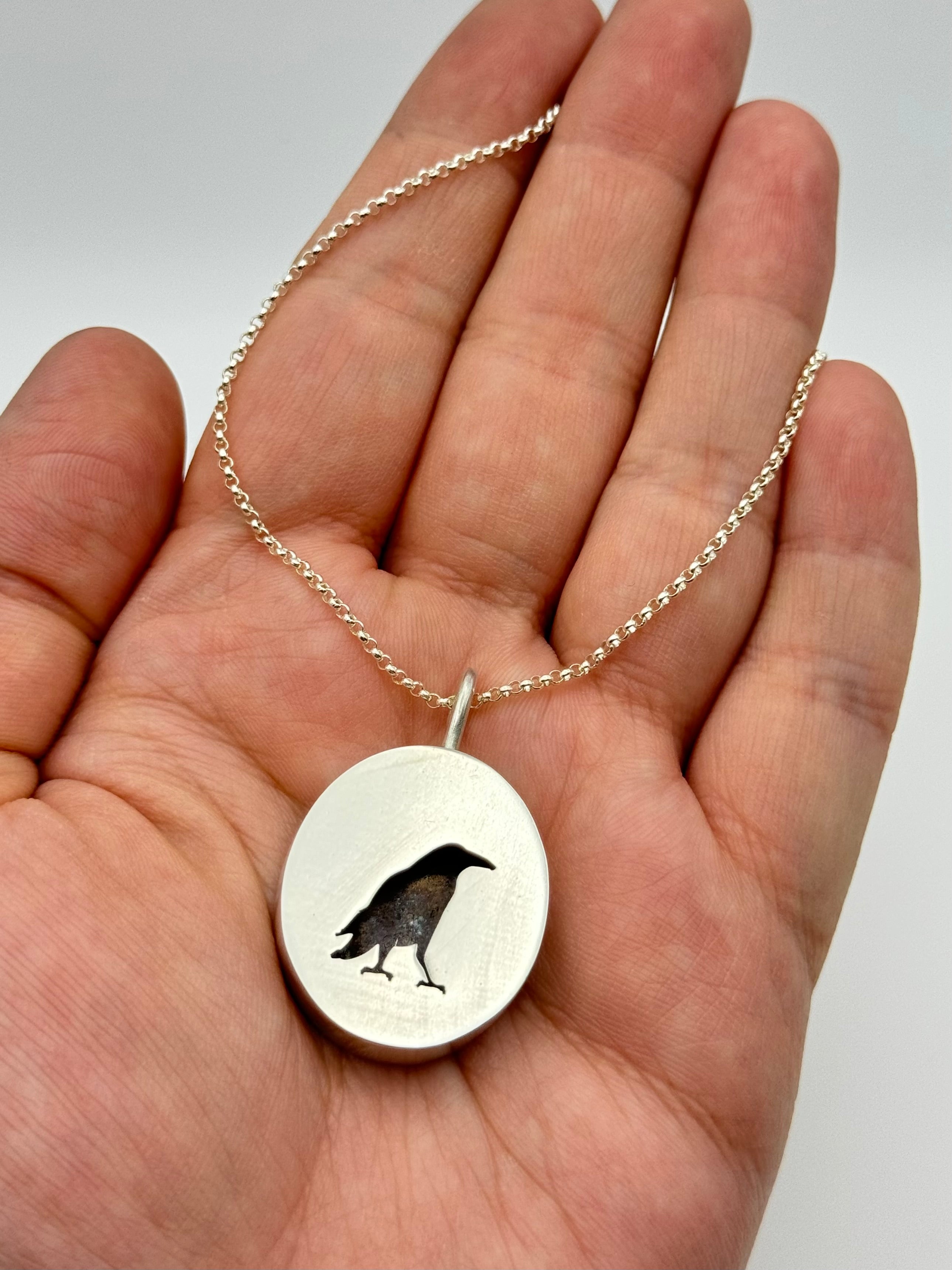 •NEVERMORE - LARGE• silver raven shadowbox necklace (18" long)
