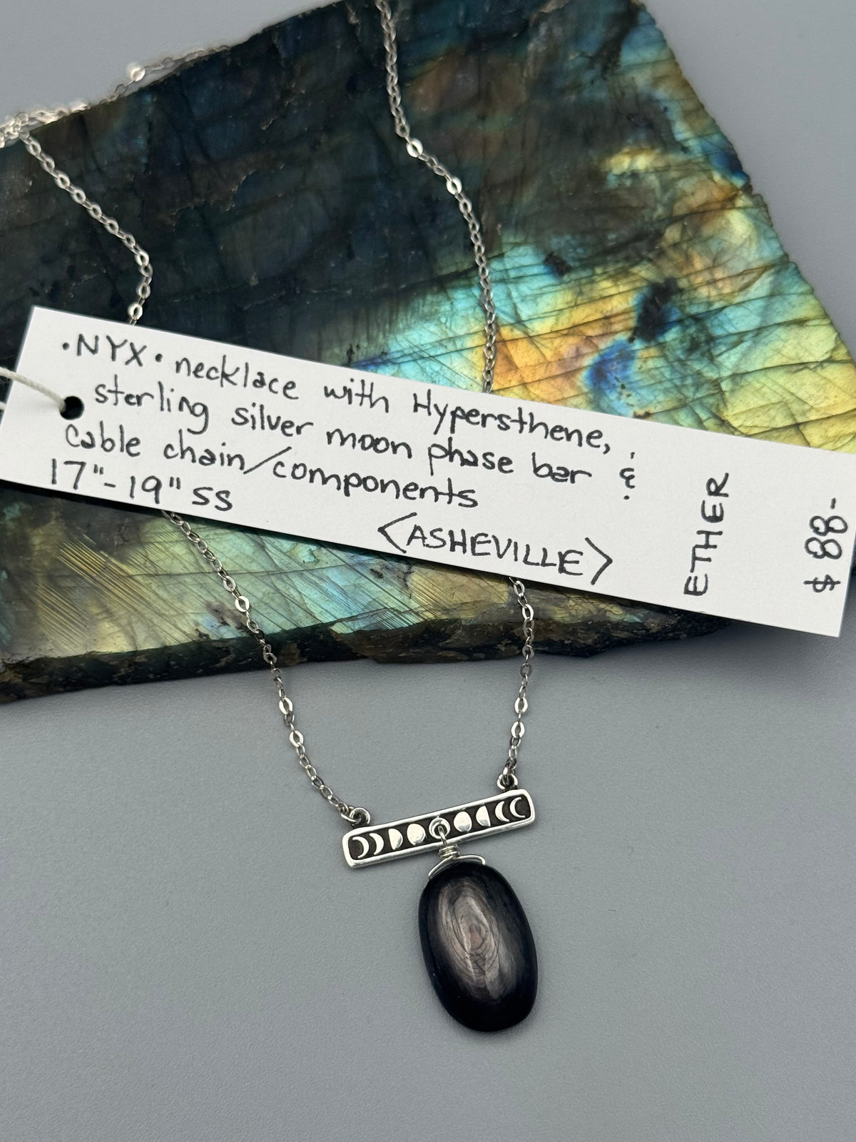 •NYX• hypersthene + silver necklace (17"-19" long)
