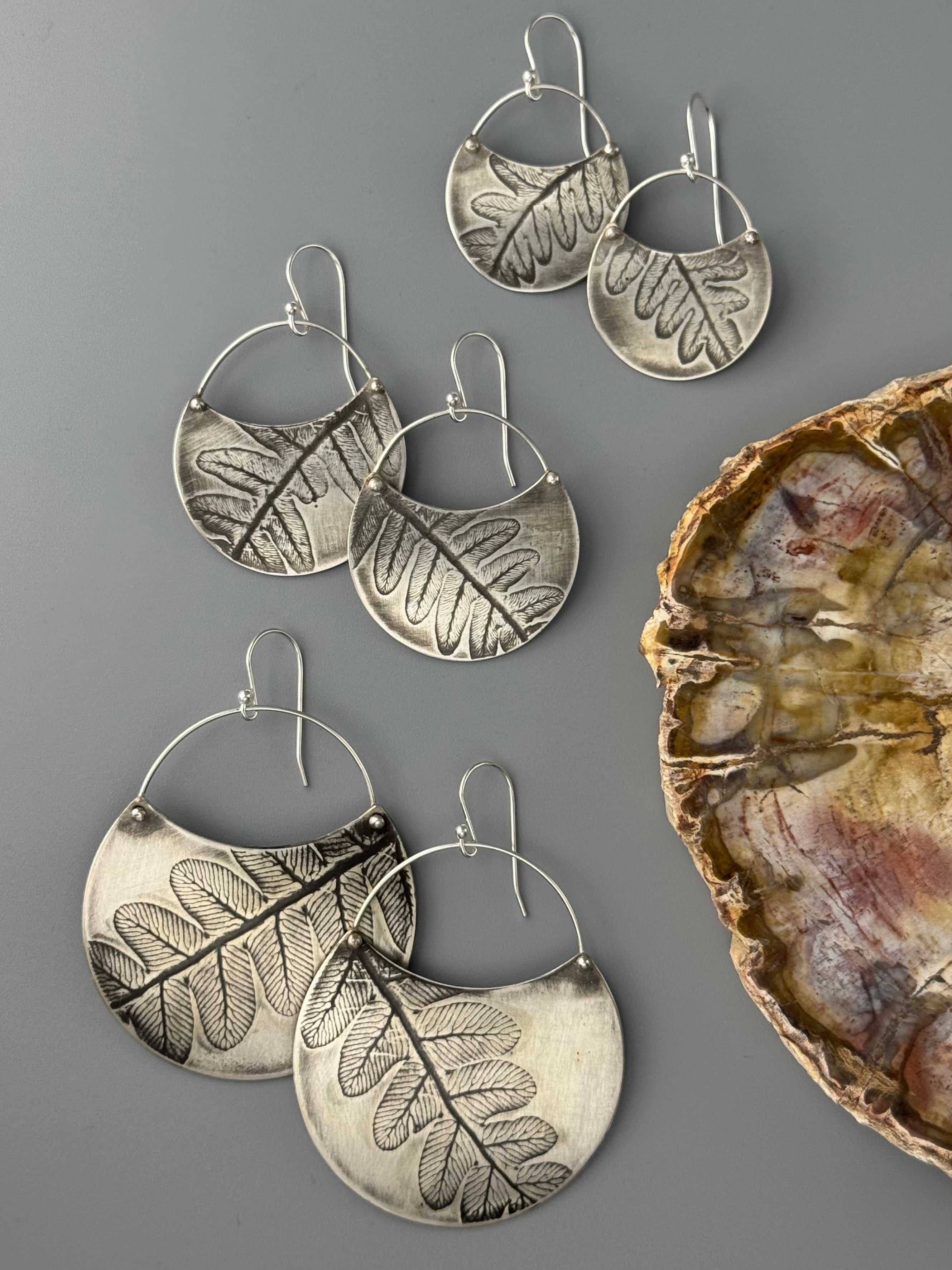 •FERN CRESCENT• silver dangle earrings