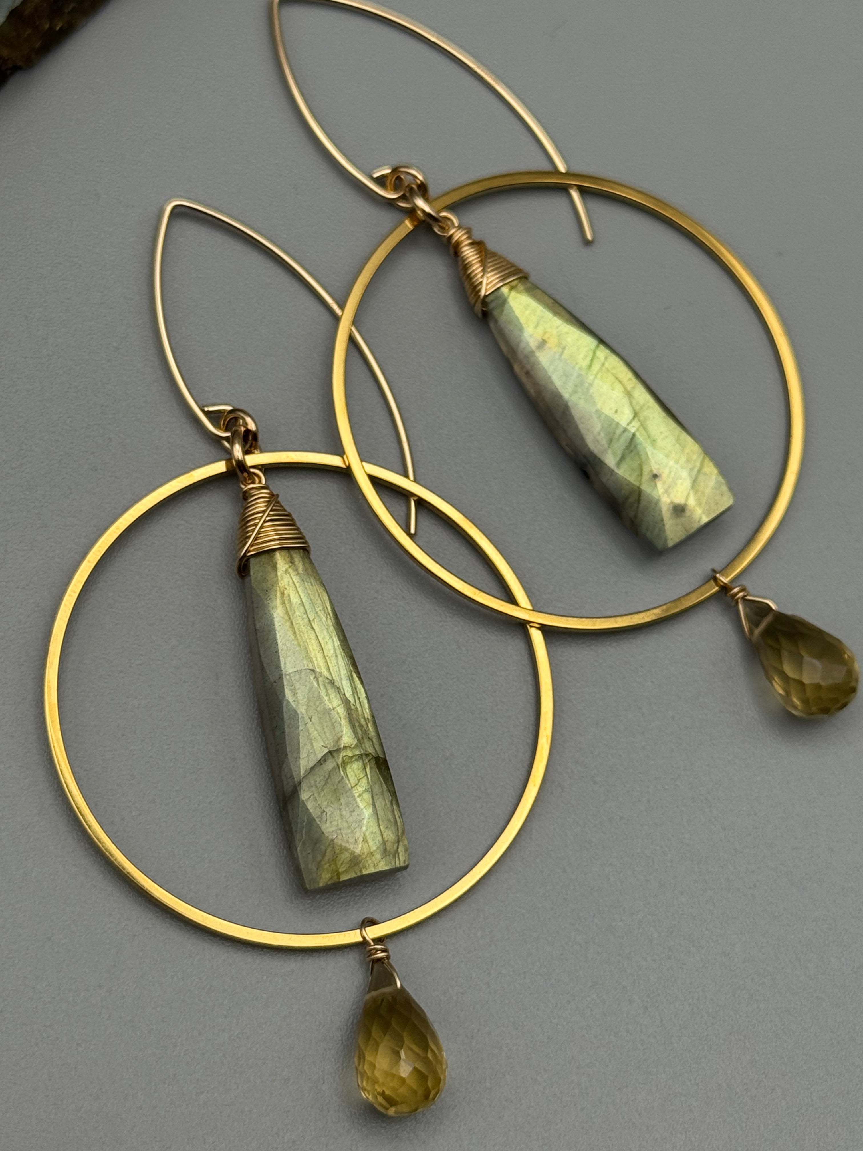 •LUNA• labradorite + citrine gold earrings