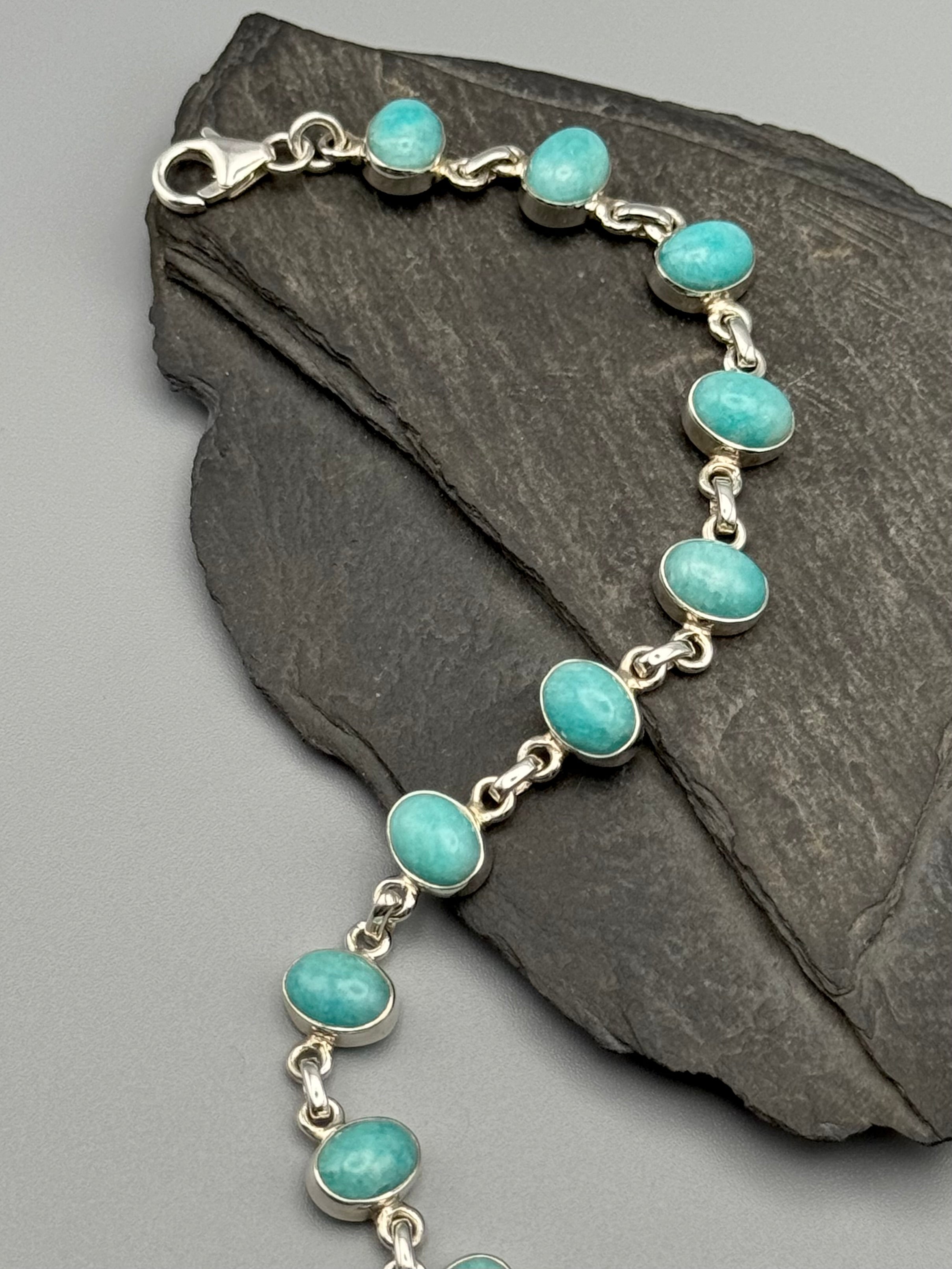 •AMAZONITE - OVAL• linked silver bracelet (6.5" - 7.75")