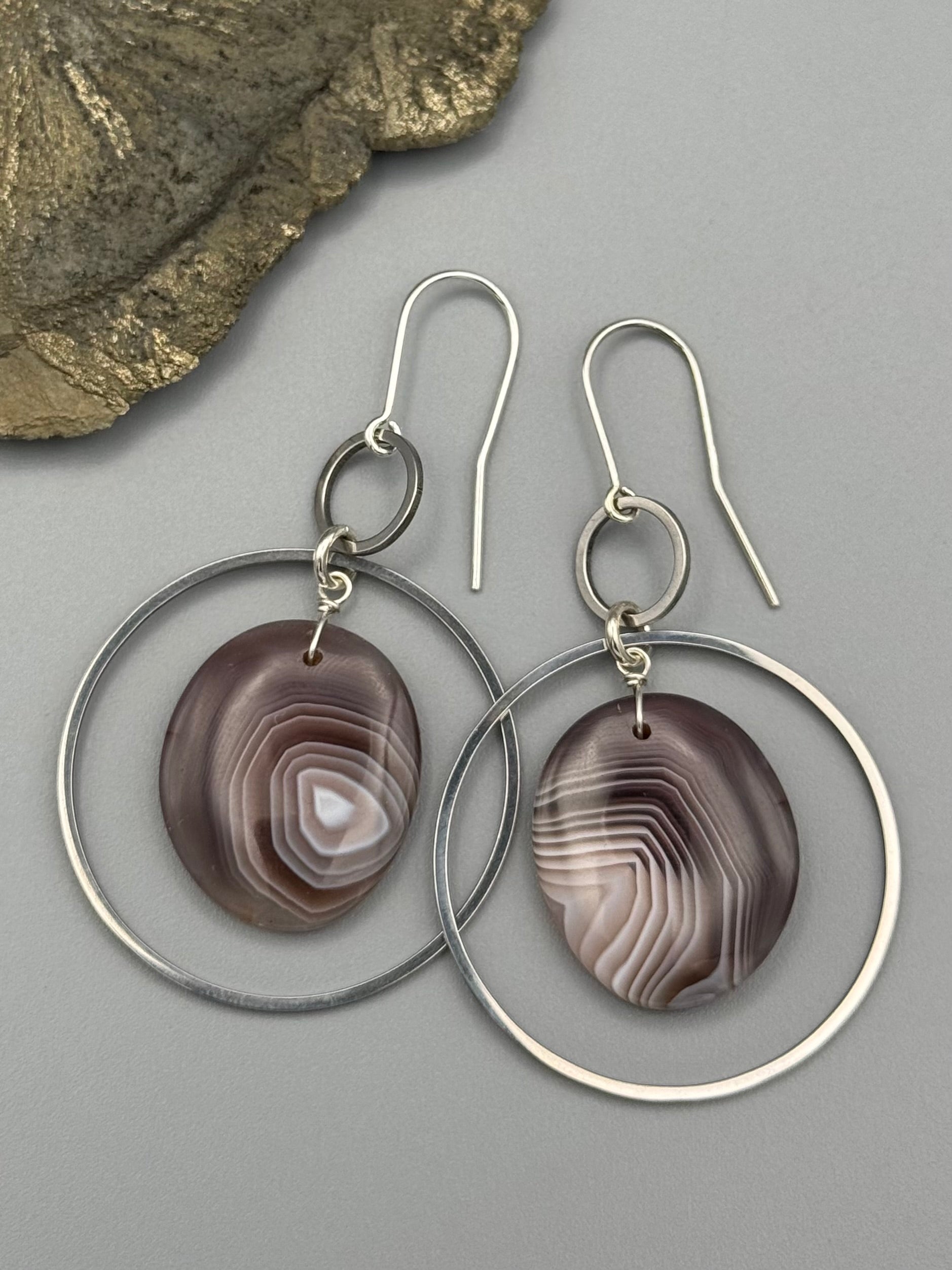 •EQUA-ORBIT• botswana agate + silver earrings